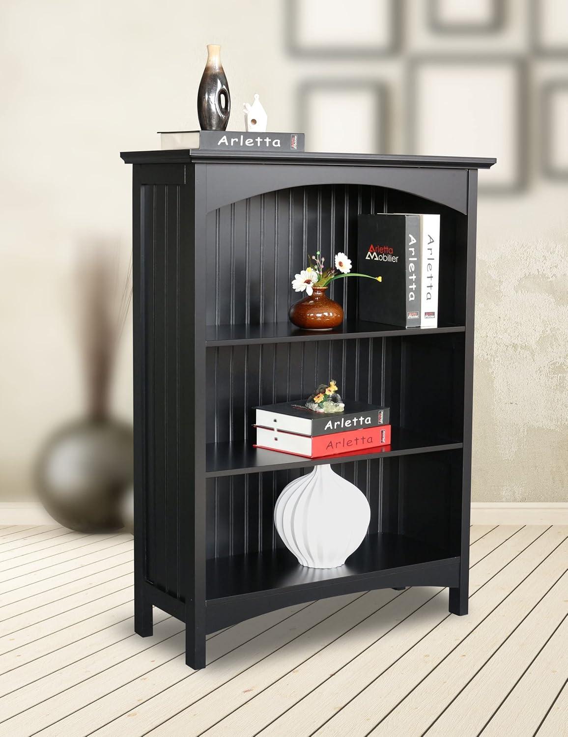 eHemco 3 Tier Storage Shelf Bookcase with 2 Arched Supports, 40 Inches Height, Black