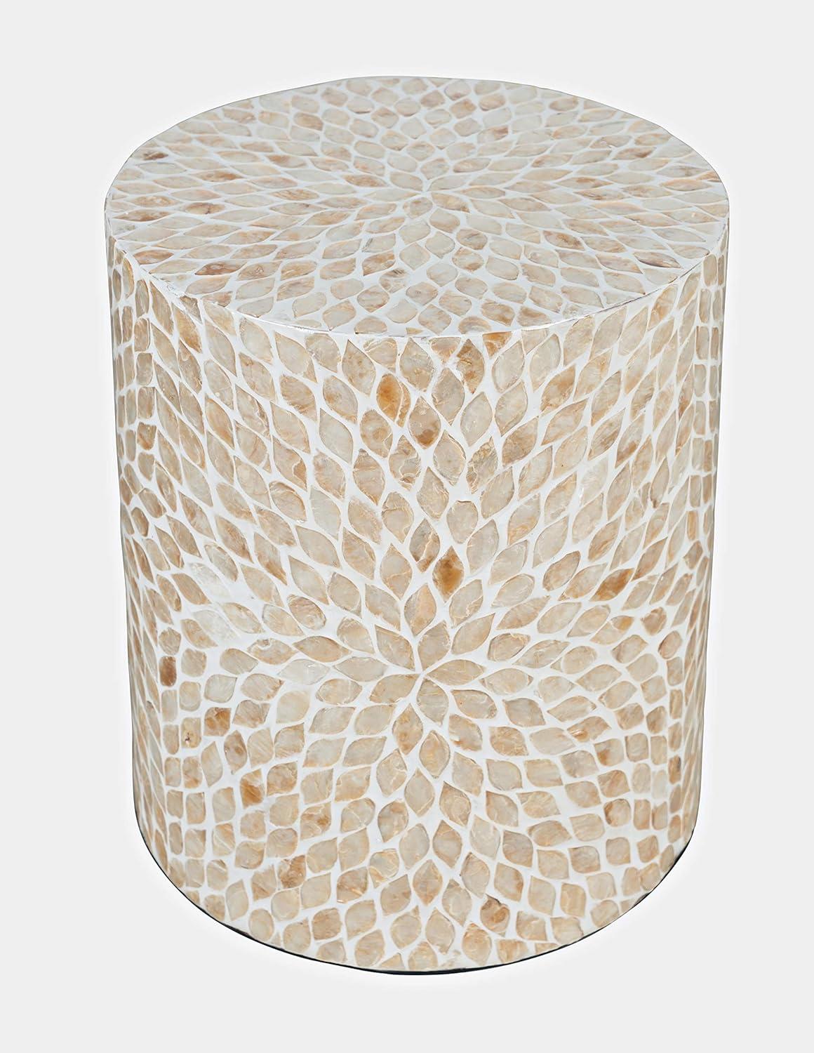 Cream Capiz Shell & Metal Transitional Round Accent Table