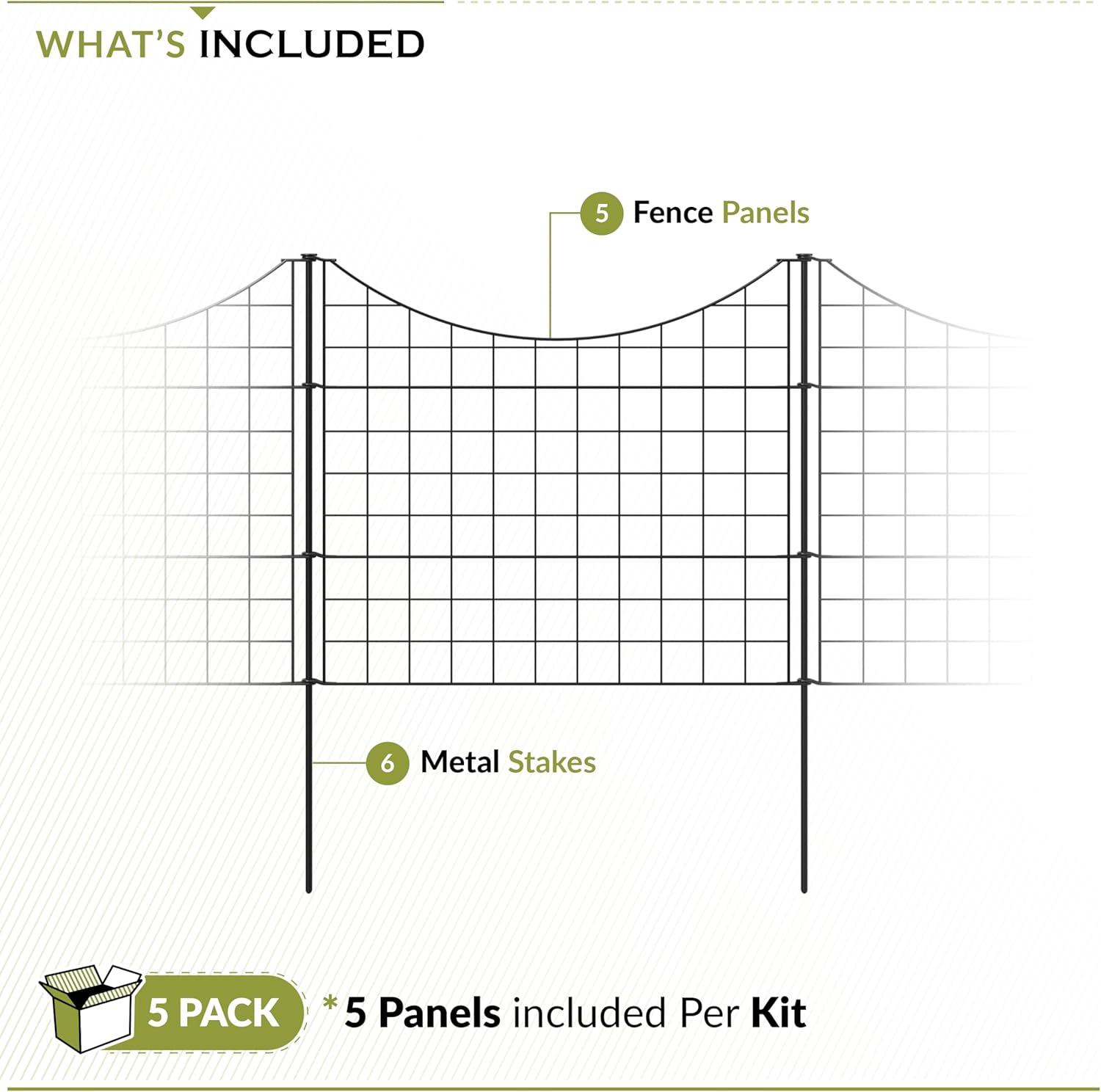25in H (5 Fence Panels) No Dig Easy Install Zippity Black Metal Fence, Decorative Fence Ideal for Garden Fencing For Dogs, Temporary Fence or Garden Fence Animal Barrier, WF29001