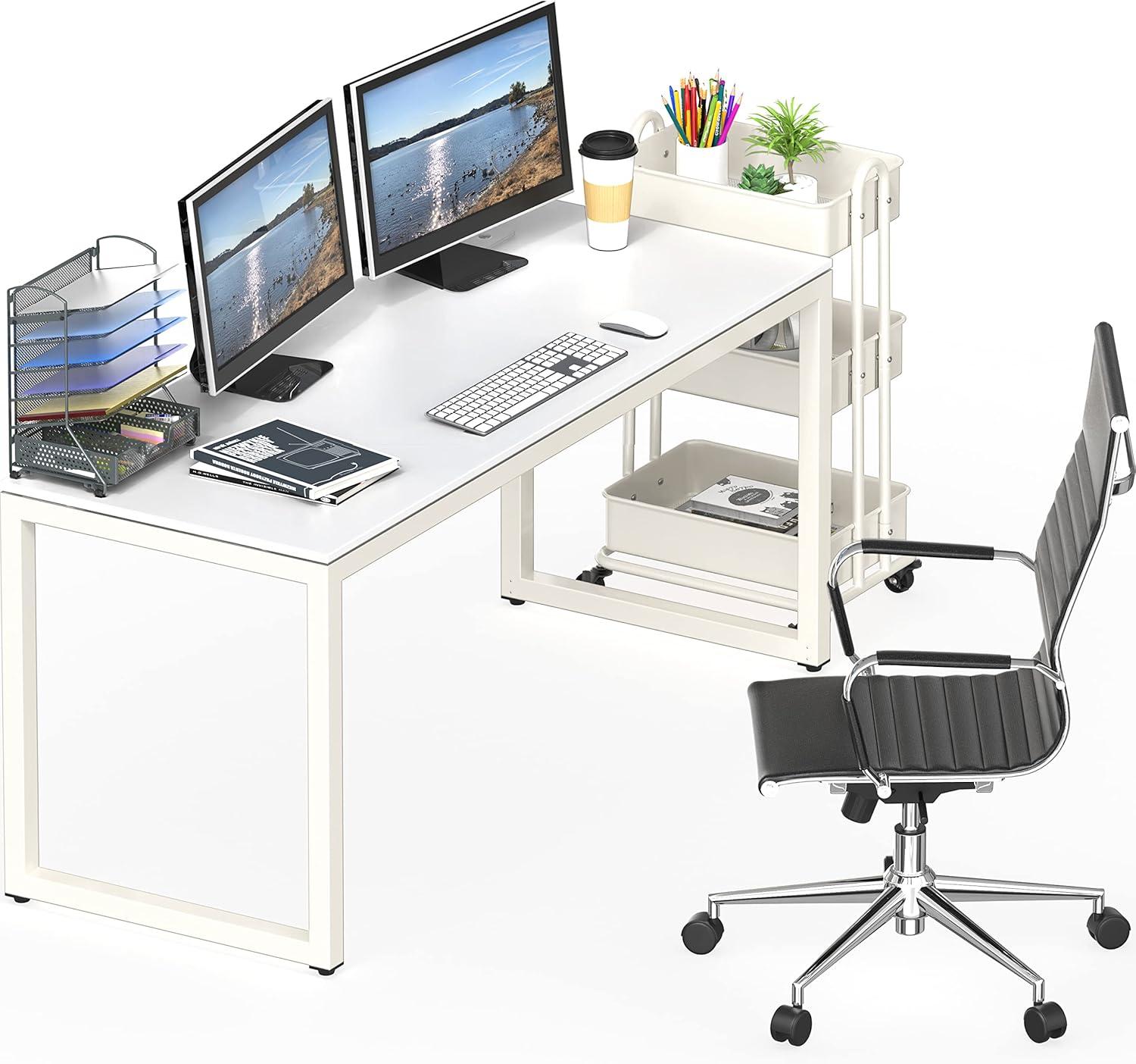 White Adjustable Height 55-Inch Computer Desk with Steel Frame