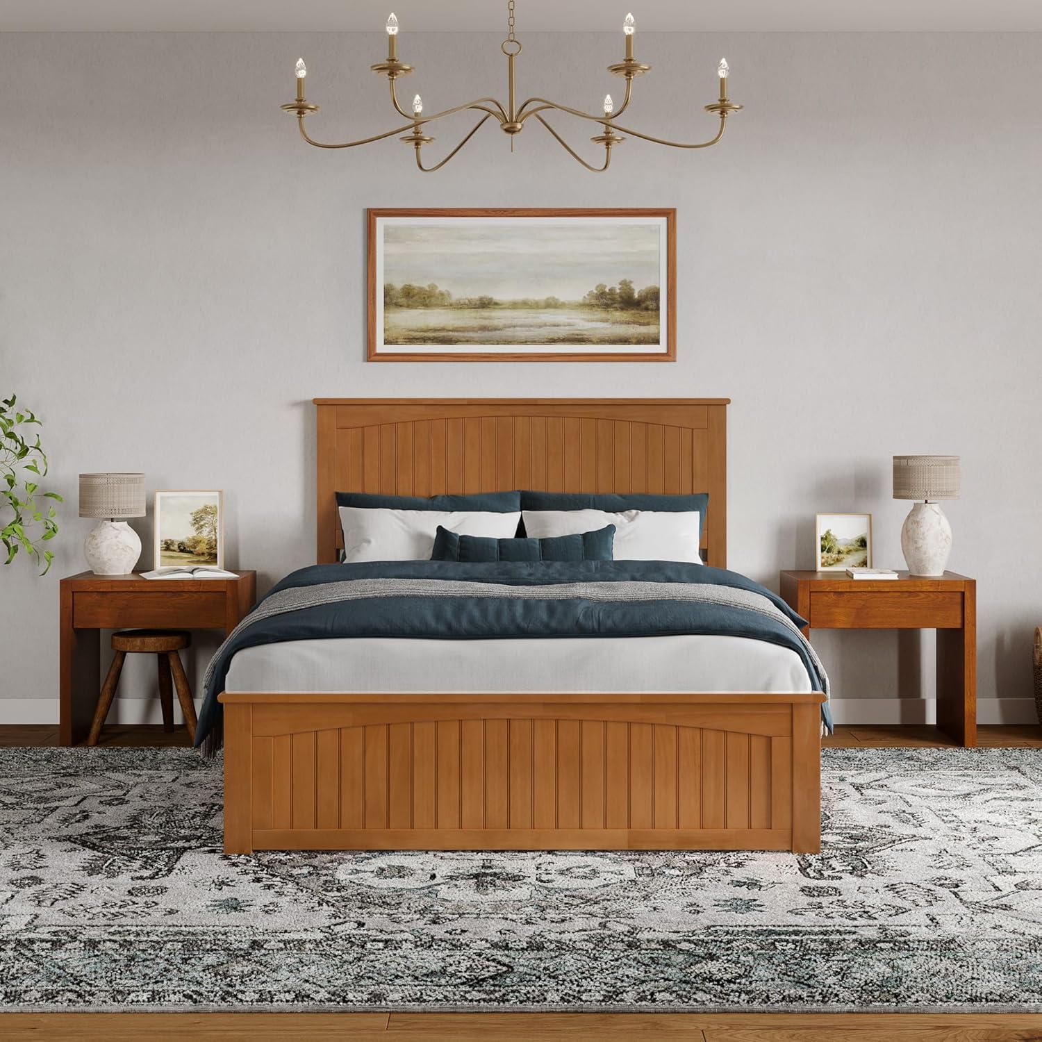 AFI Naples Queen Solid Wood Low Profile Platform Bed with Matching Footboard, Light Toffee