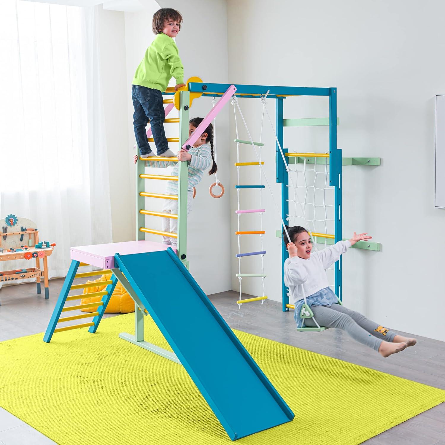 Avenlur Grove - Wood indoor 8-in-1 Wall Jungle Gym, Color