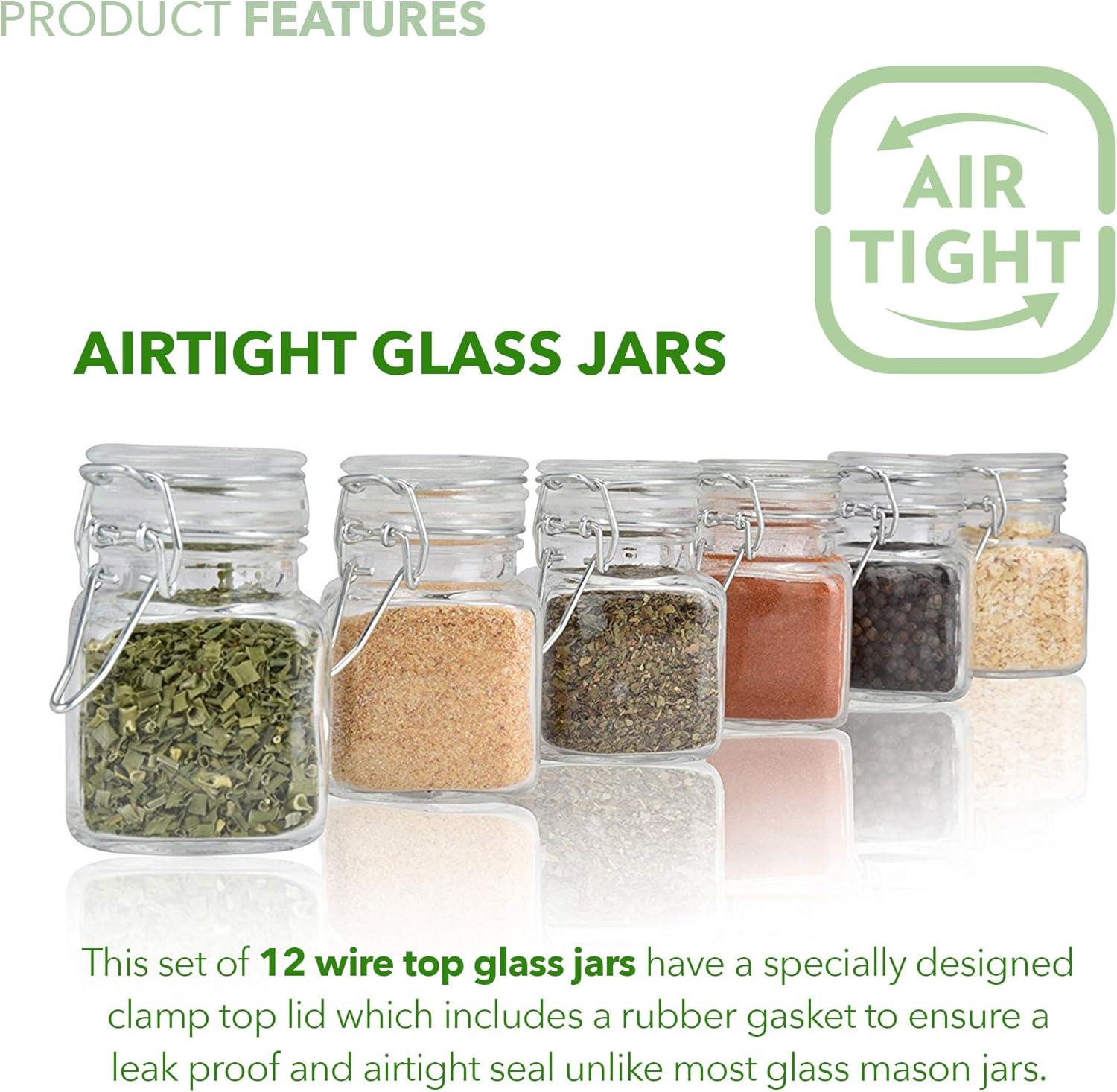 12 Pack, 3 oz Airtight Glass Jars with Leakproof Lids - Spice Jars, Party Favors