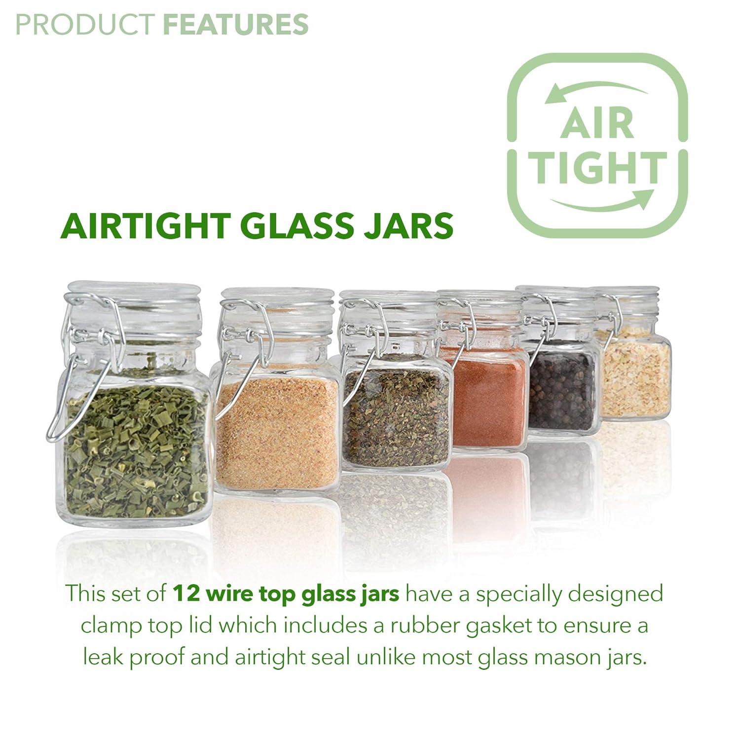 12 Pack, 3 oz Airtight Glass Jars with Leakproof Lids - Spice Jars, Party Favors