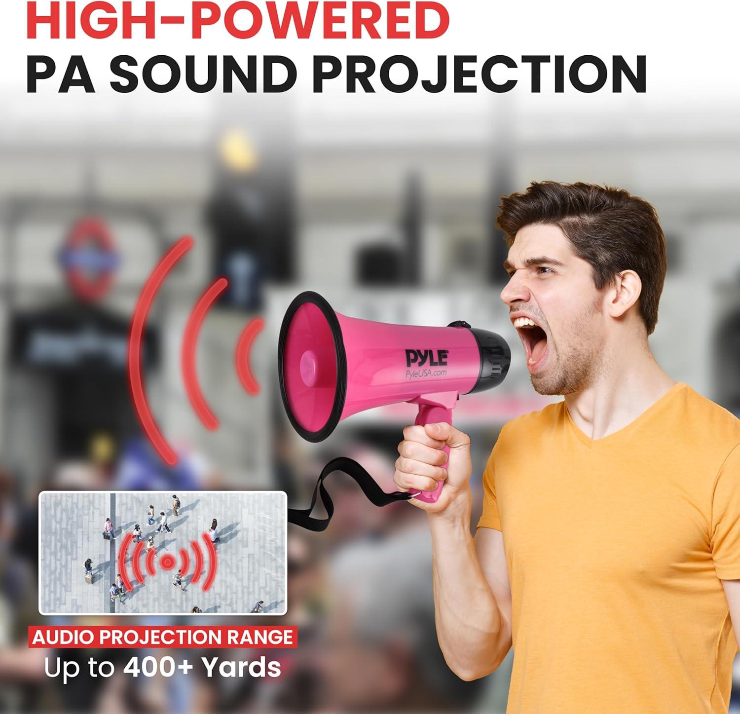 Pyle Portable Megaphone Speaker Siren Bullhorn - Pink