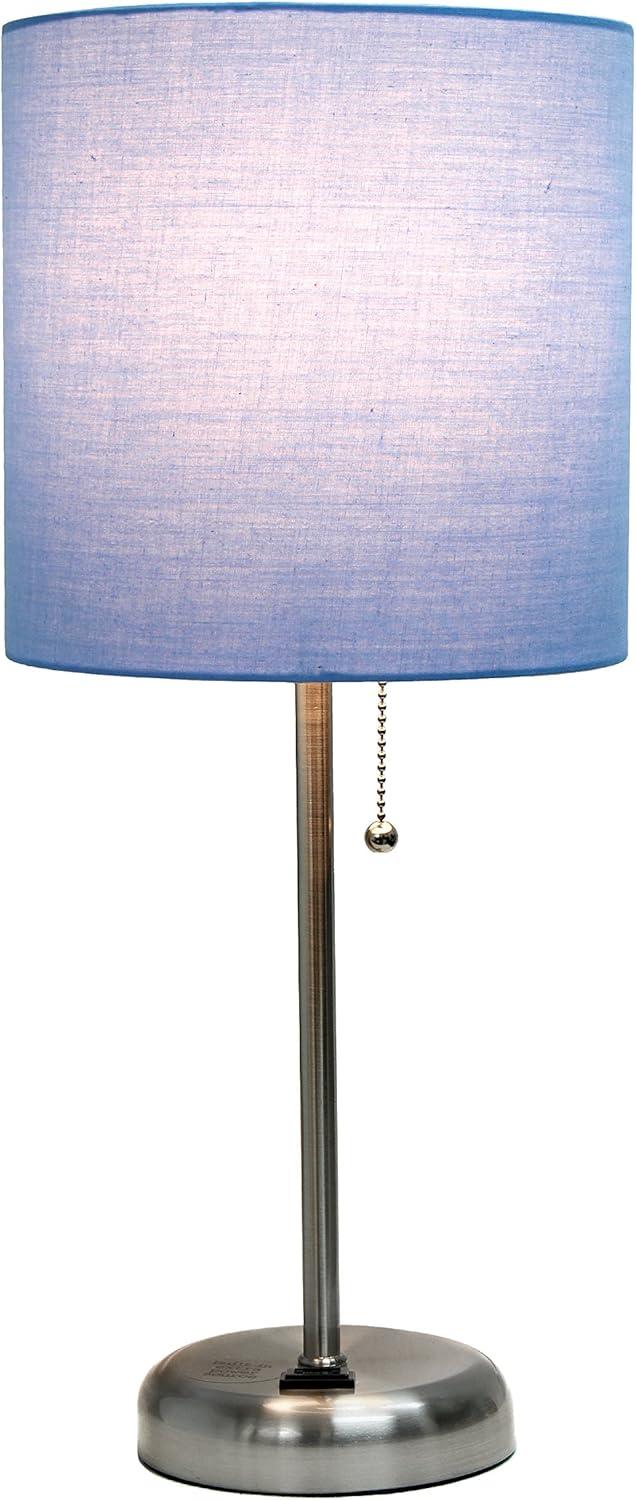 Zainab 19.5" Brushed Steel Table Lamp with Outlet