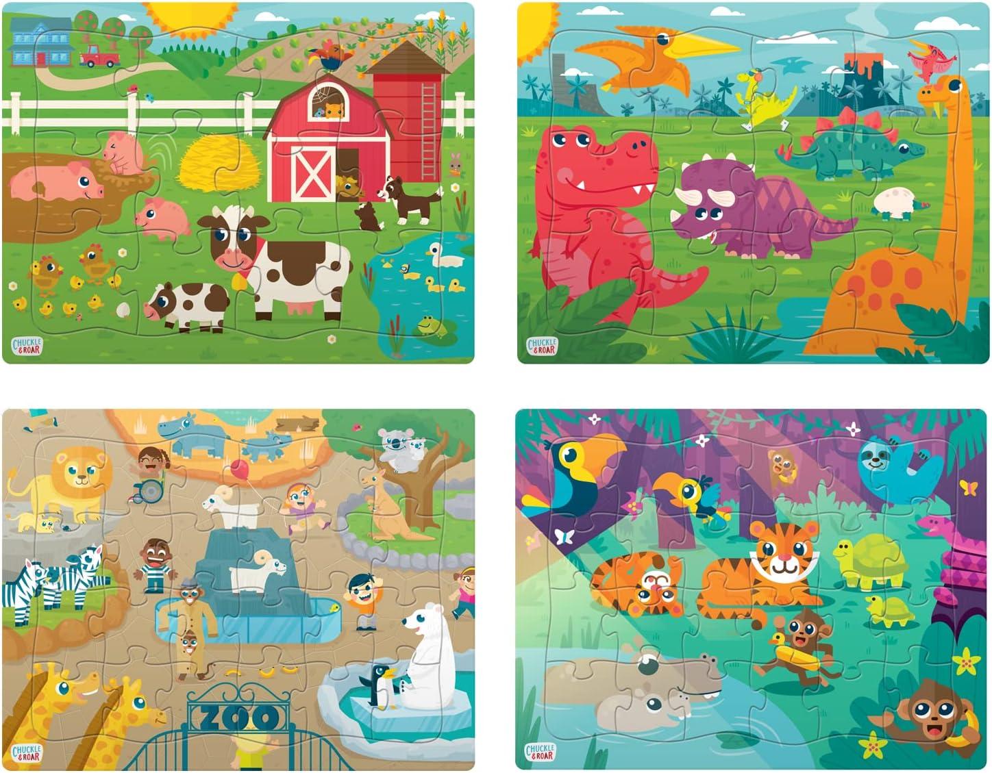 Chuckle & Roar 4-pack Interlocking Tray Puzzles for Children Ages 3+, by Buffalo Games