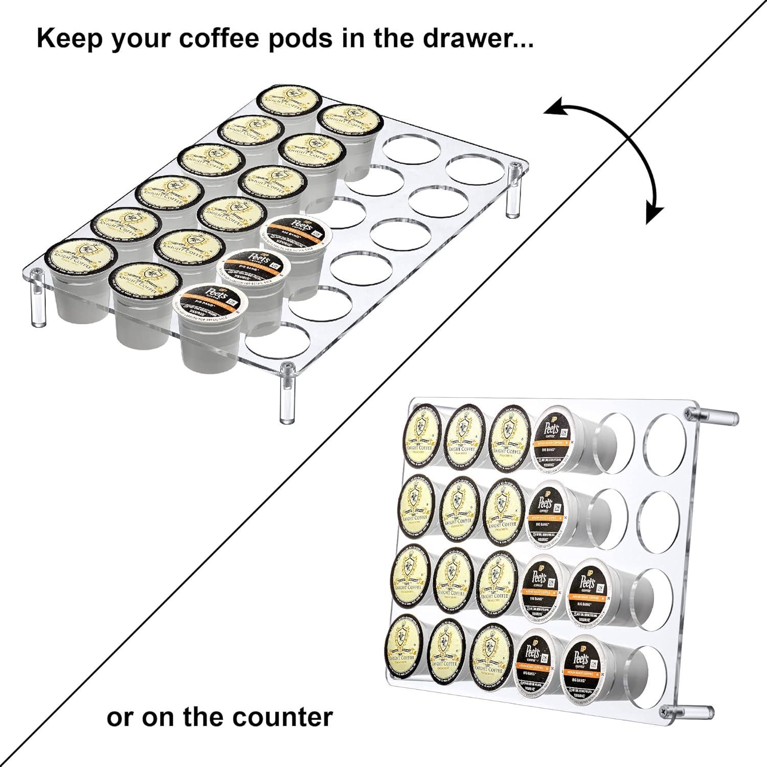 Clear Acrylic 24-Slot Coffee Pod Holder for Countertop or Drawer