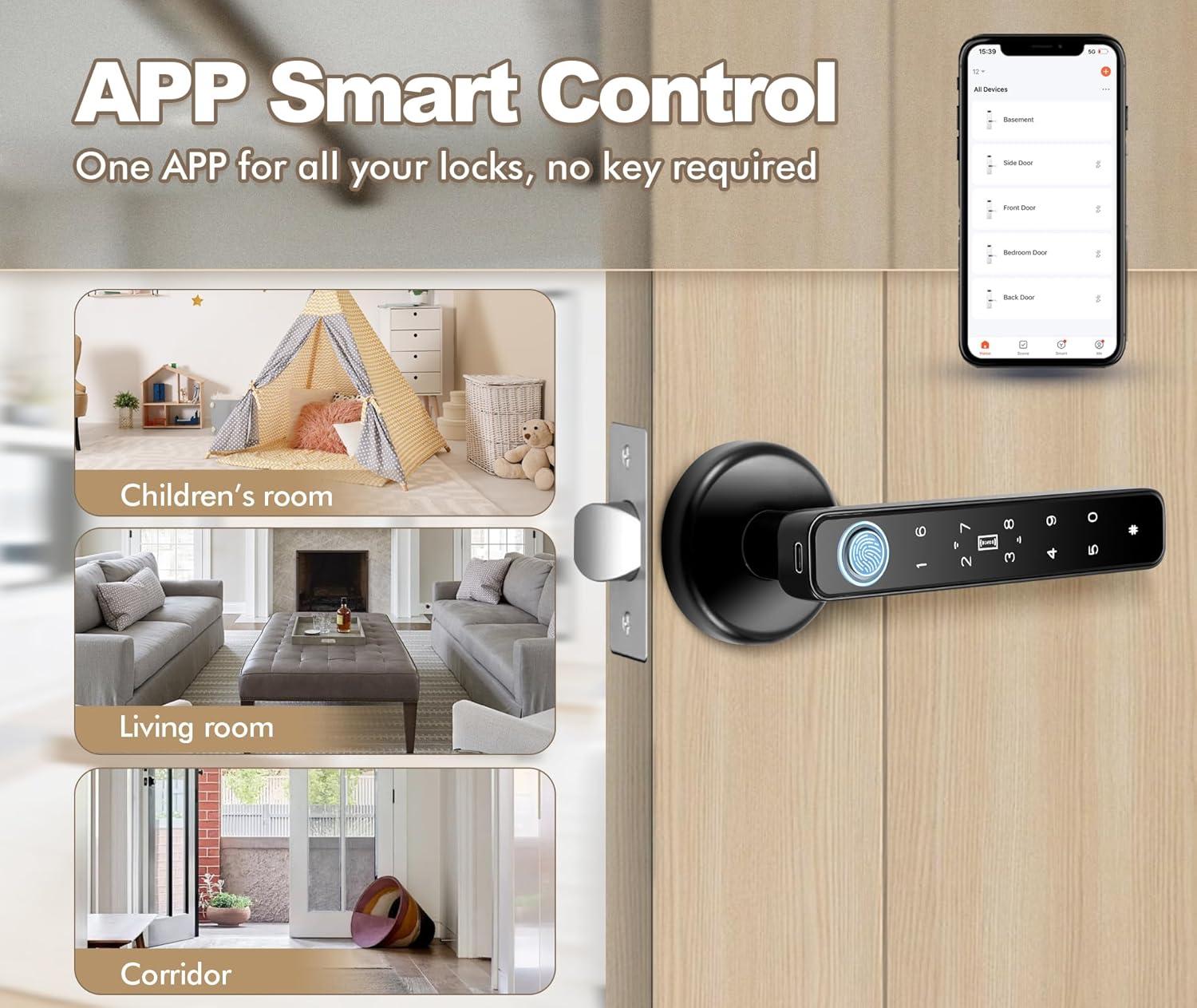 Brushed Black 5-in-1 Smart Fingerprint Door Knob