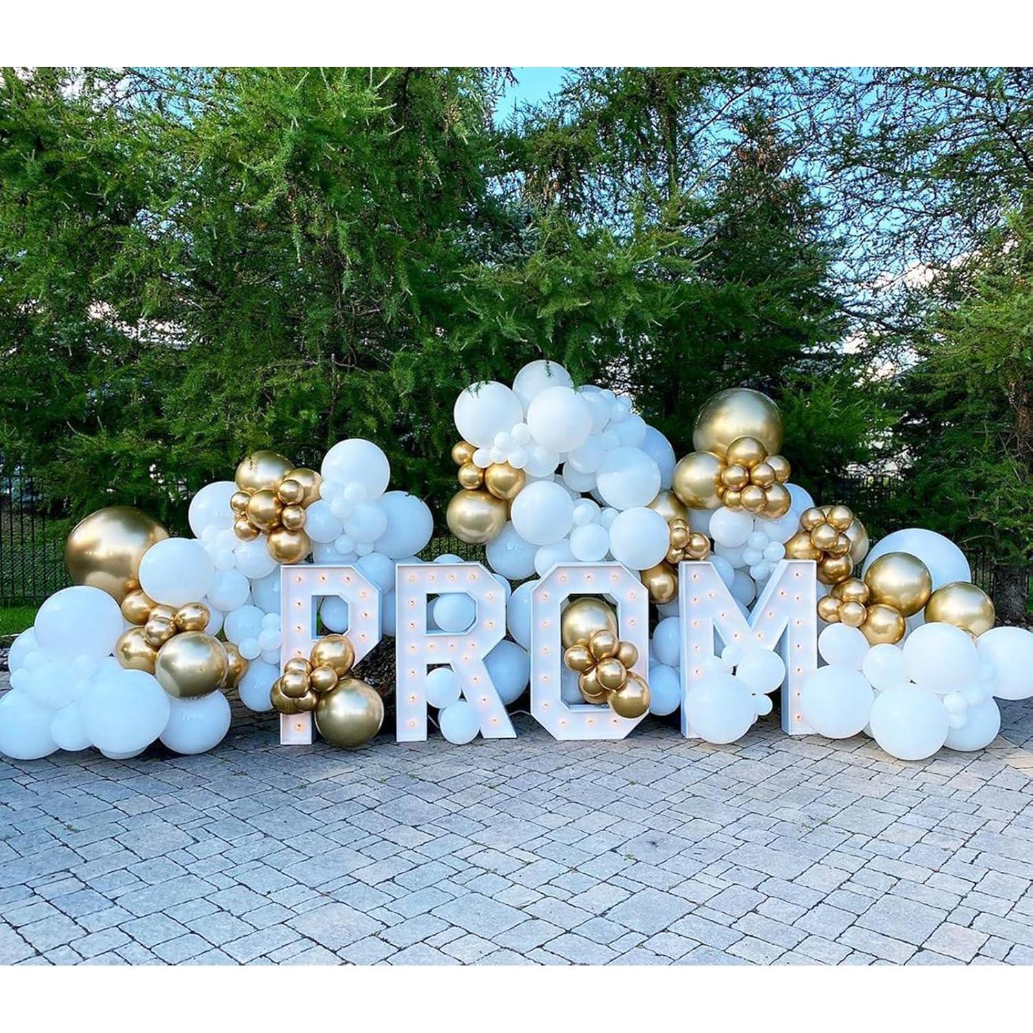 NISOCY White and Gold Balloons Garland Kit, 120PCS White Metallic Gold Confetti Balloon Arch Kit for Birthday Wedding Engagements Graduation Baby Bridal Shower Anniversary Party Decorations