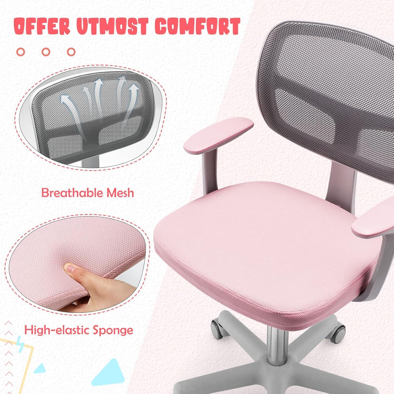 Pink Adjustable Mesh Swivel Kids Desk Chair with Armrests