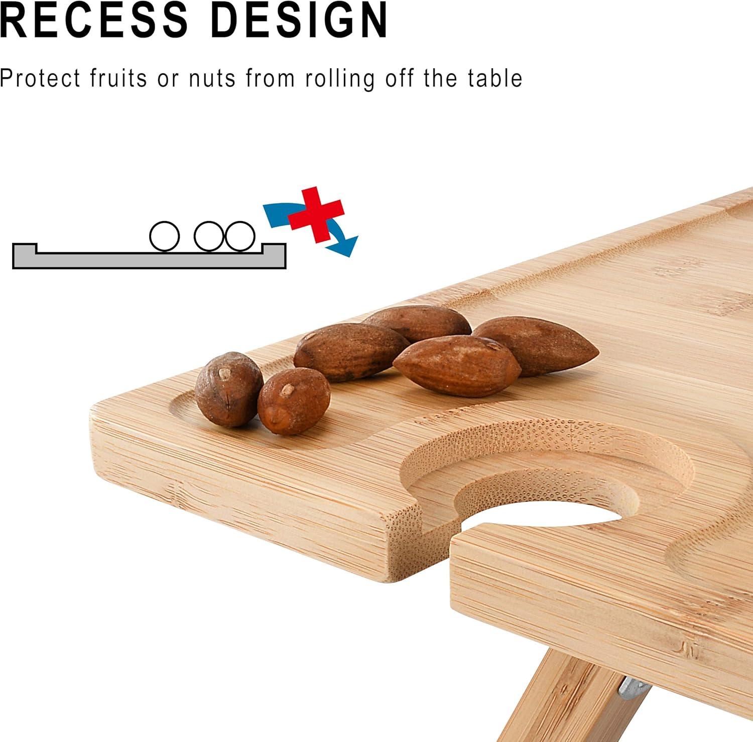 Tirrinia Bamboo Wine Picnic Table, Ideal Wine Lover Gift, Large Folding Portable Outdoor Snack & Cheese Tray for Concerts at Park, Beach