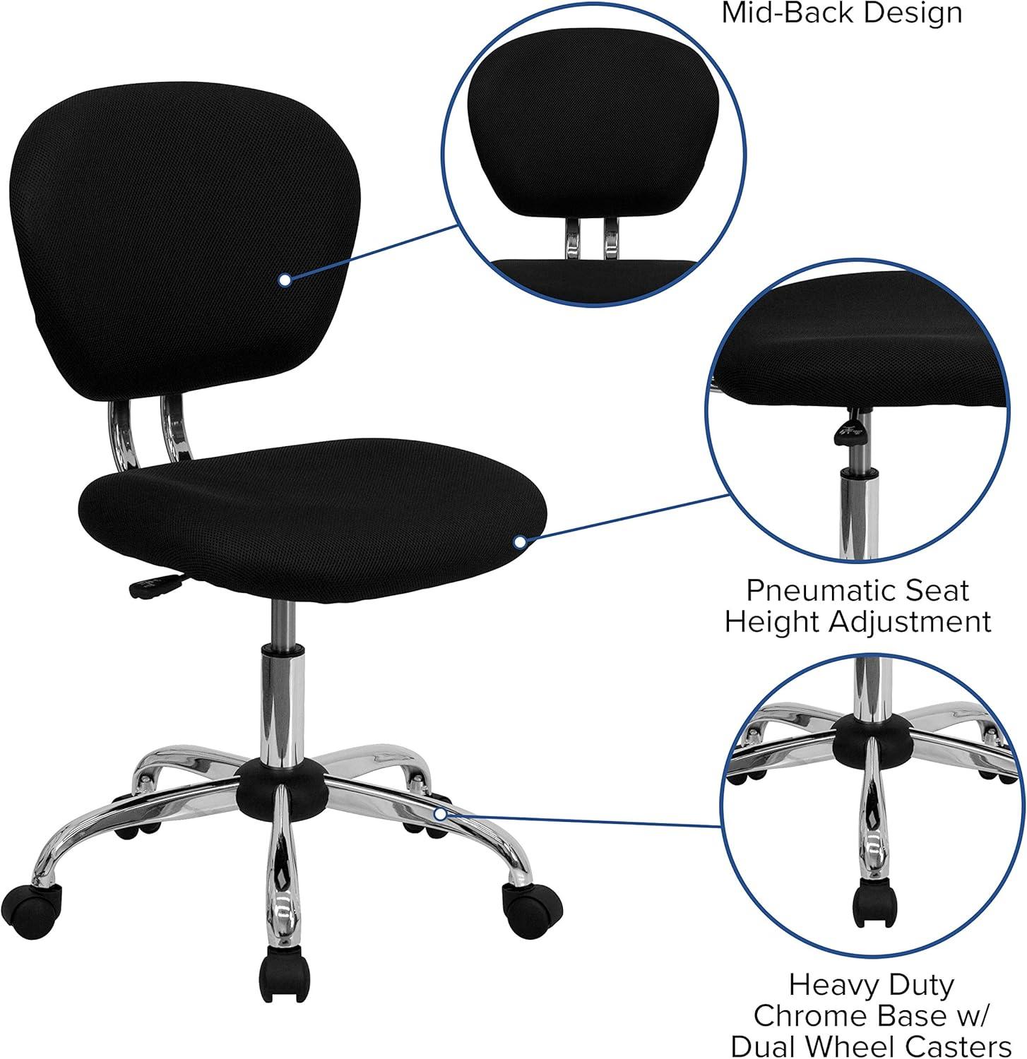 Flash Furniture Beverly Mid-Back Swivel Ergonomic Mesh Office Chair with Padded Seat, Black/Chrome