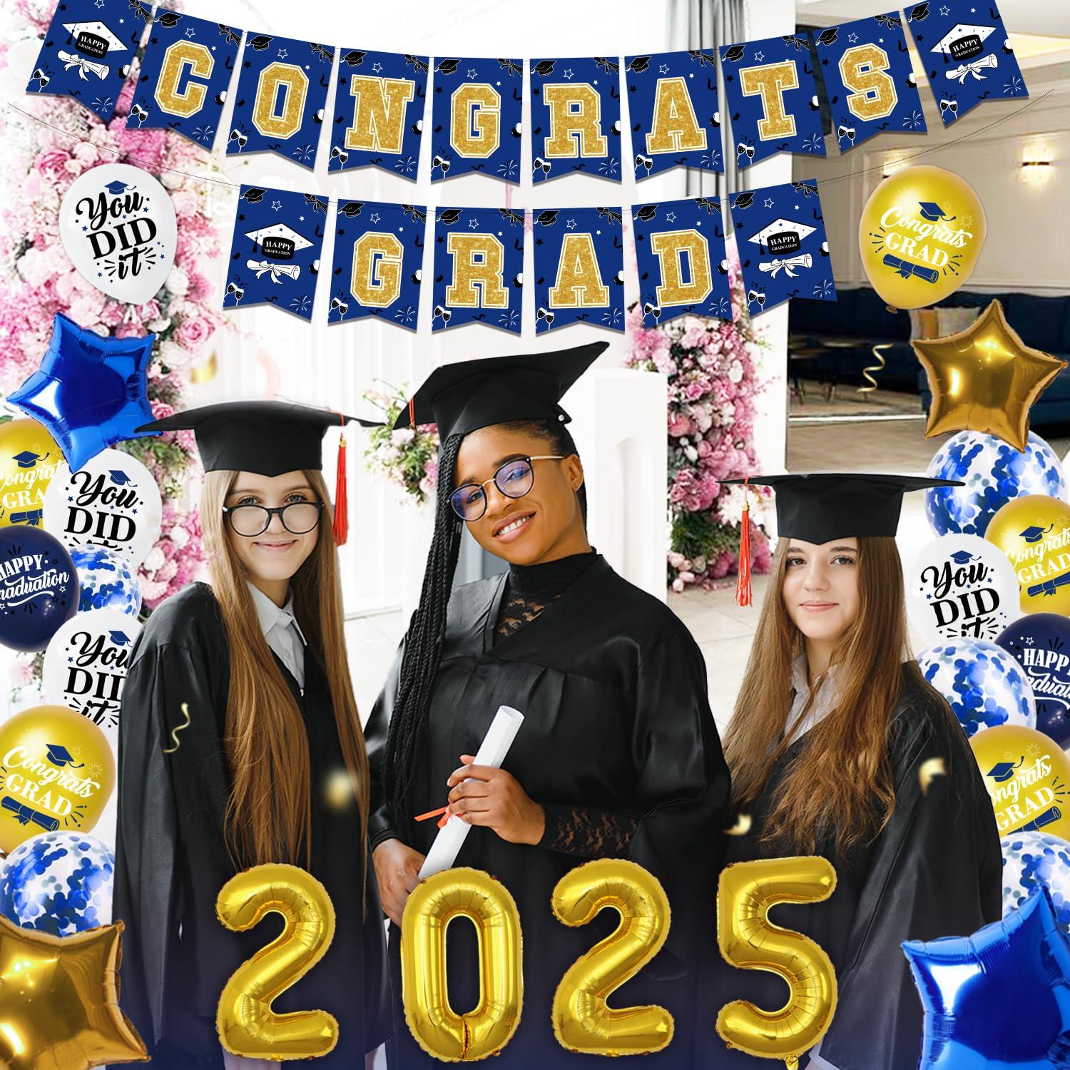 Graduation Decorations 2025, Graduation Decorations Class of 2025, Red Themed 2025 Graduations Party Decorations Include Banner, Backdrop, Balloons Kit, Foil Number 2025 for Grad Party Supplies