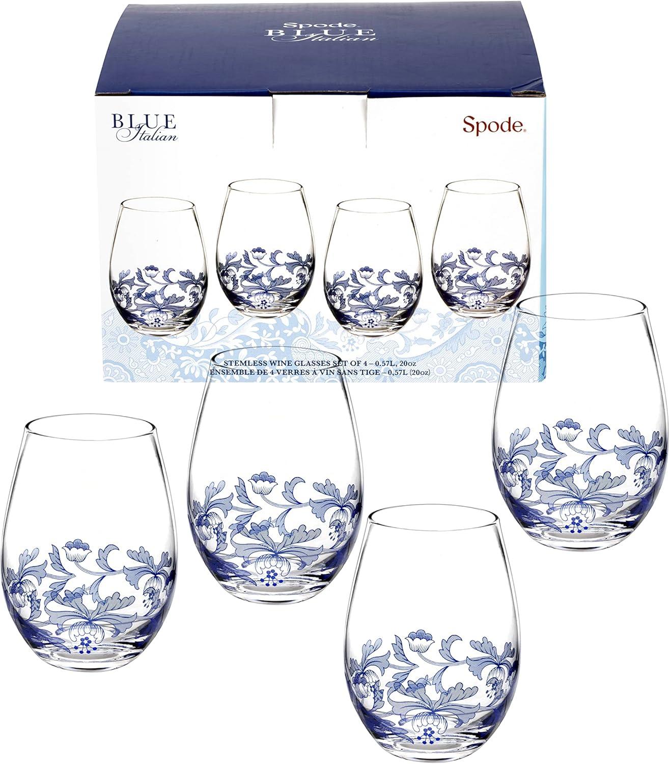 Spode Blue Italian Stemless Glasses 19 Oz