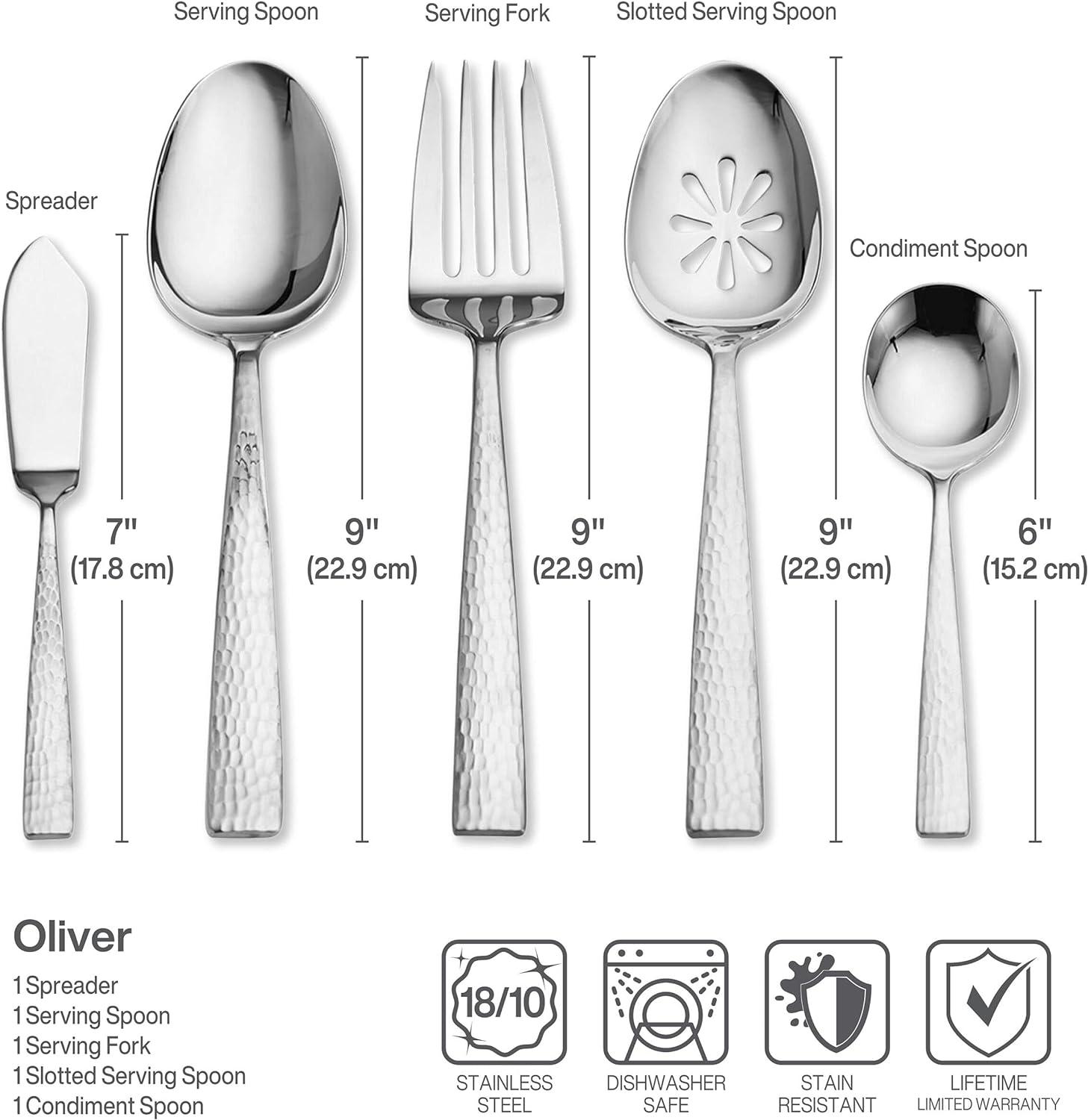 Oliver Hammered Stainless Steel 65-Piece Flatware Set