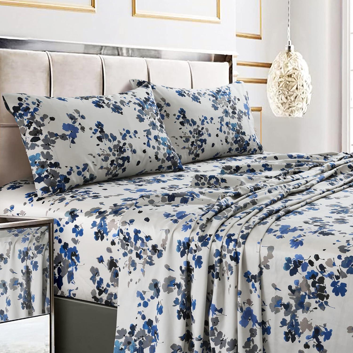 Tribeca Living Tribeca Living Printed 300 Thread Count Sheets 100% Cotton Floral Sheet Set