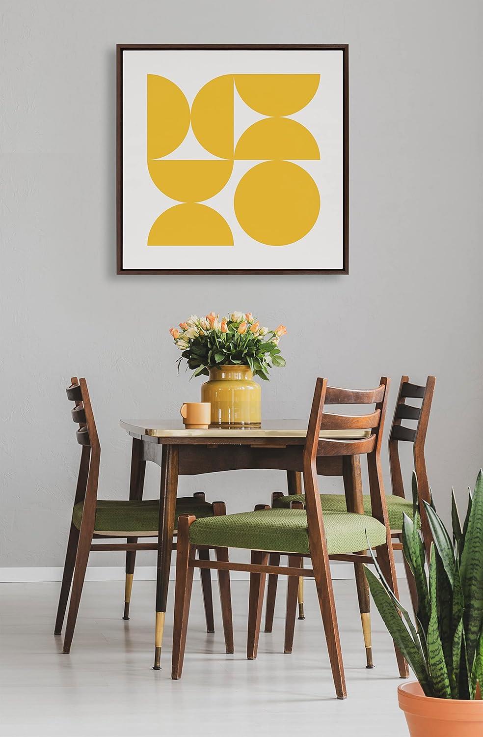 Kate and Laurel Sylvie Bold Vintage Geometric Sunshine Yellow Framed Canvas Wall Art by The Creative Bunch Studio, 30x30 Brown, Mid-Century Modern Design Wall Art