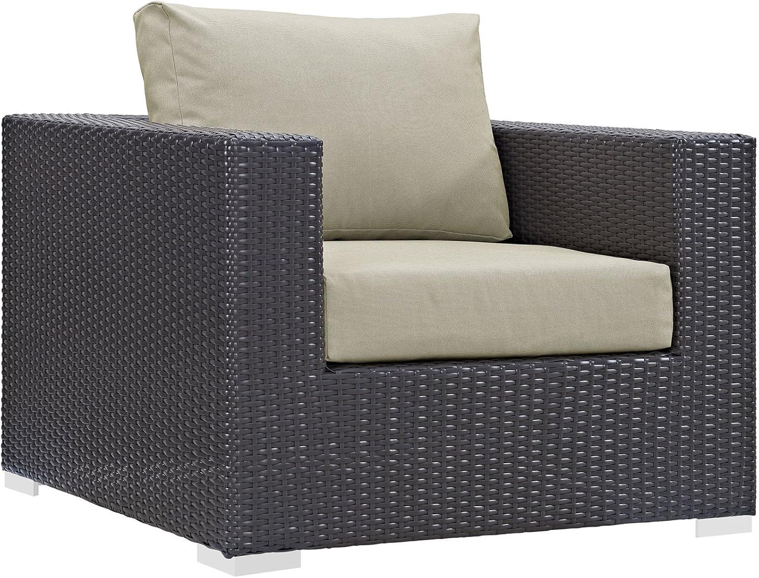 Espresso Beige Wicker Rattan 3-Piece Outdoor Sofa Set