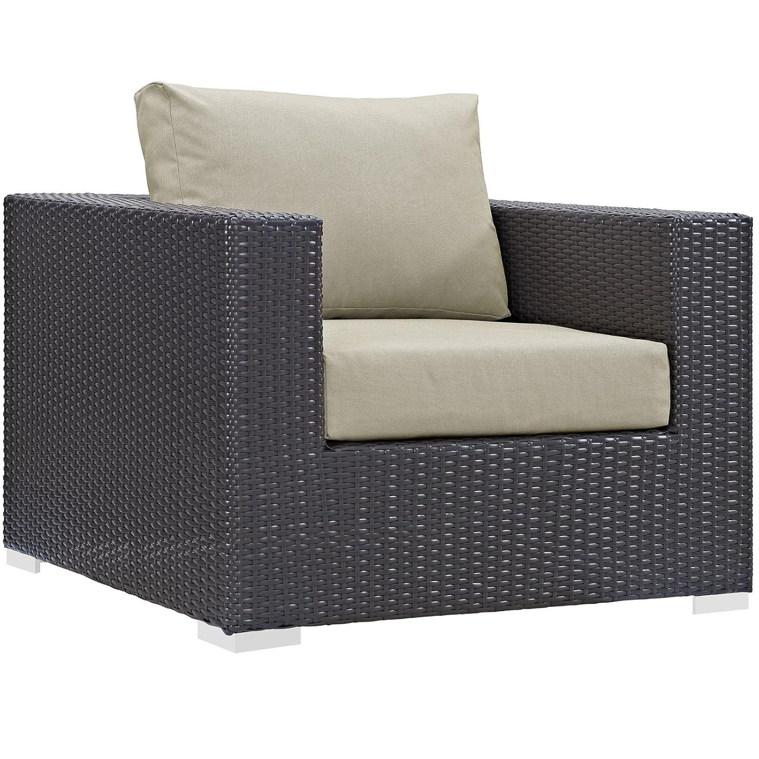 Espresso Beige Wicker Rattan 3-Piece Outdoor Sofa Set