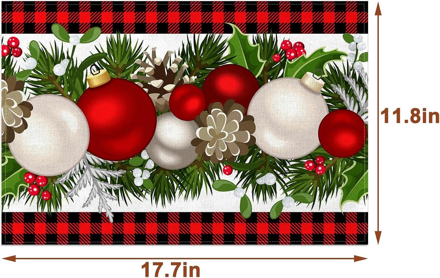 Linen Red and Black Buffalo Check Plaid Christmas Placemats Set of 4 Farmhouse Winter Christmas Xmas Holiday Home Kitchen Table Decorations