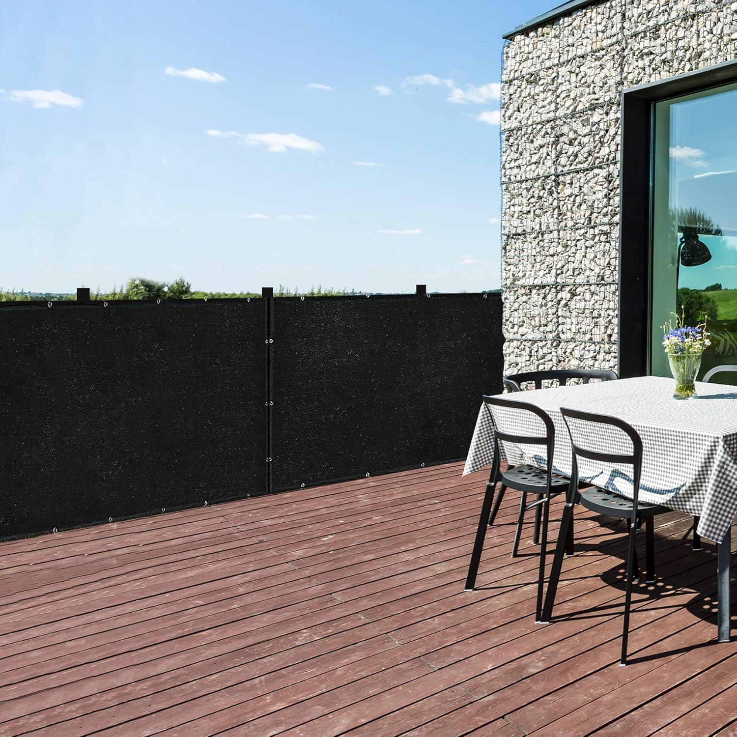 ASTEROUTDOOR Balcony and Fence Privacy Screen 3' x 10' with 90% Shade Rating - Black 170 GSM Polyethylene Fabric