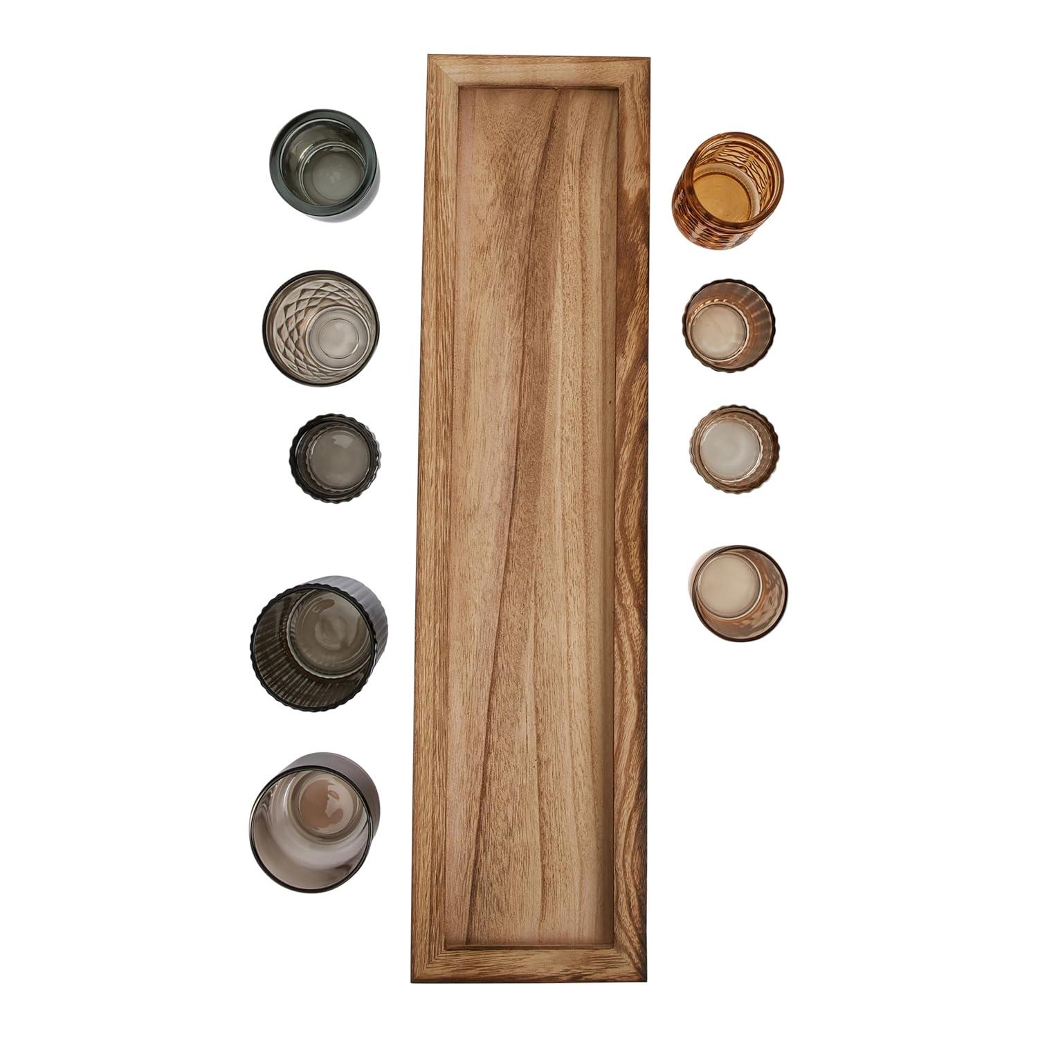 Wood Tray with 9 Glass Votive Holders - Storied Home
