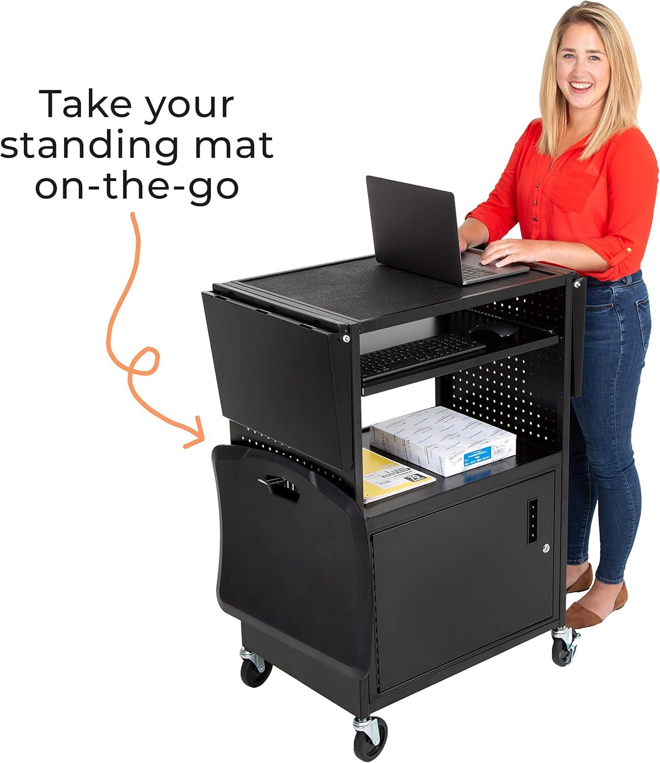 Line Leader Stellar AV Cart / Carro para Computadora con Guarnición de Tablero Perforado y 12 Ganchos para Almacenamiento/armario de Bloqueo Personalizable y Bandeja para Teclado Extraíble / Tomas de Corriente Certificadas de Seguridad UL / Ruedas de Bloqueo