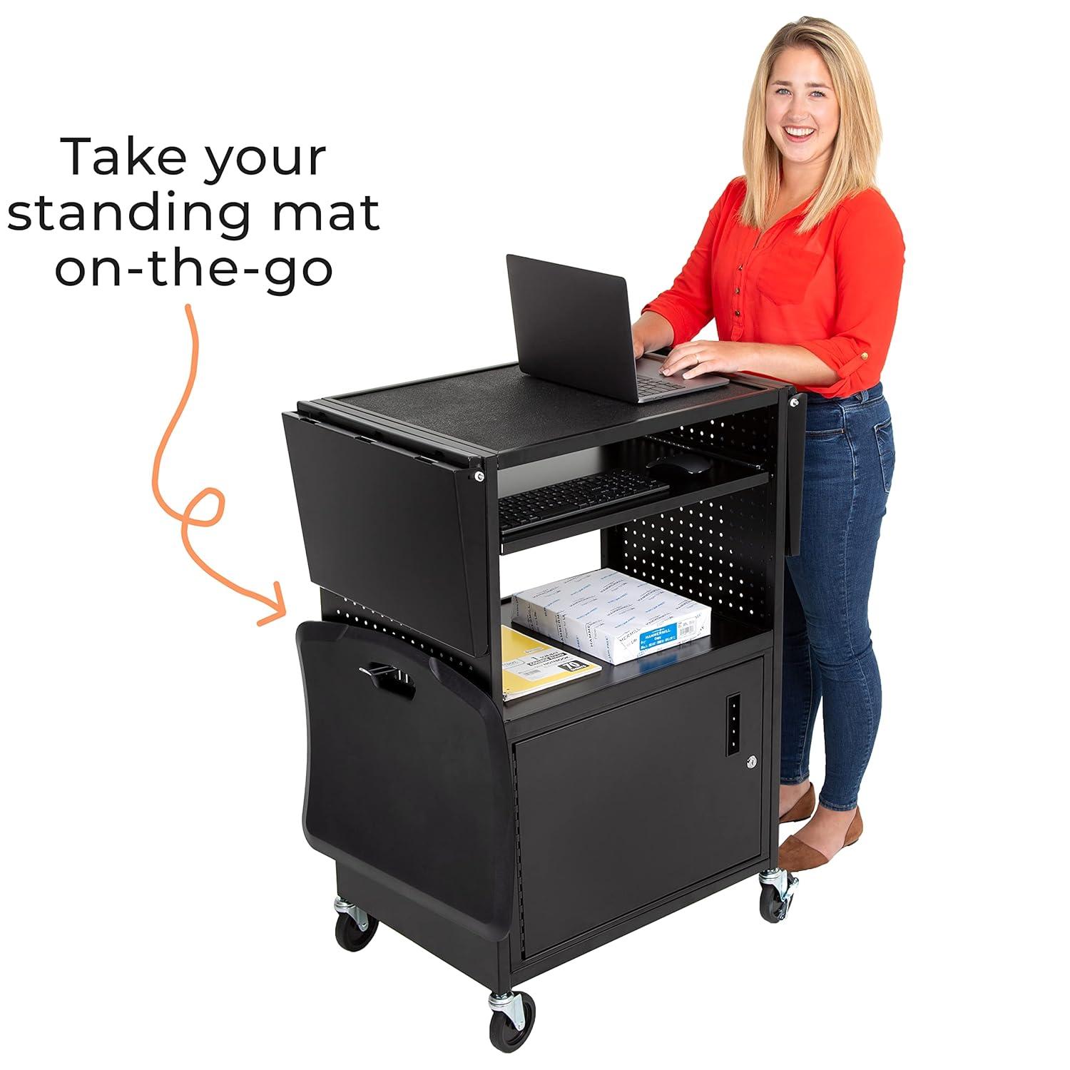 Line Leader Stellar AV Cart / Carro para Computadora con Guarnición de Tablero Perforado y 12 Ganchos para Almacenamiento/armario de Bloqueo Personalizable y Bandeja para Teclado Extraíble / Tomas de Corriente Certificadas de Seguridad UL / Ruedas de Bloqueo