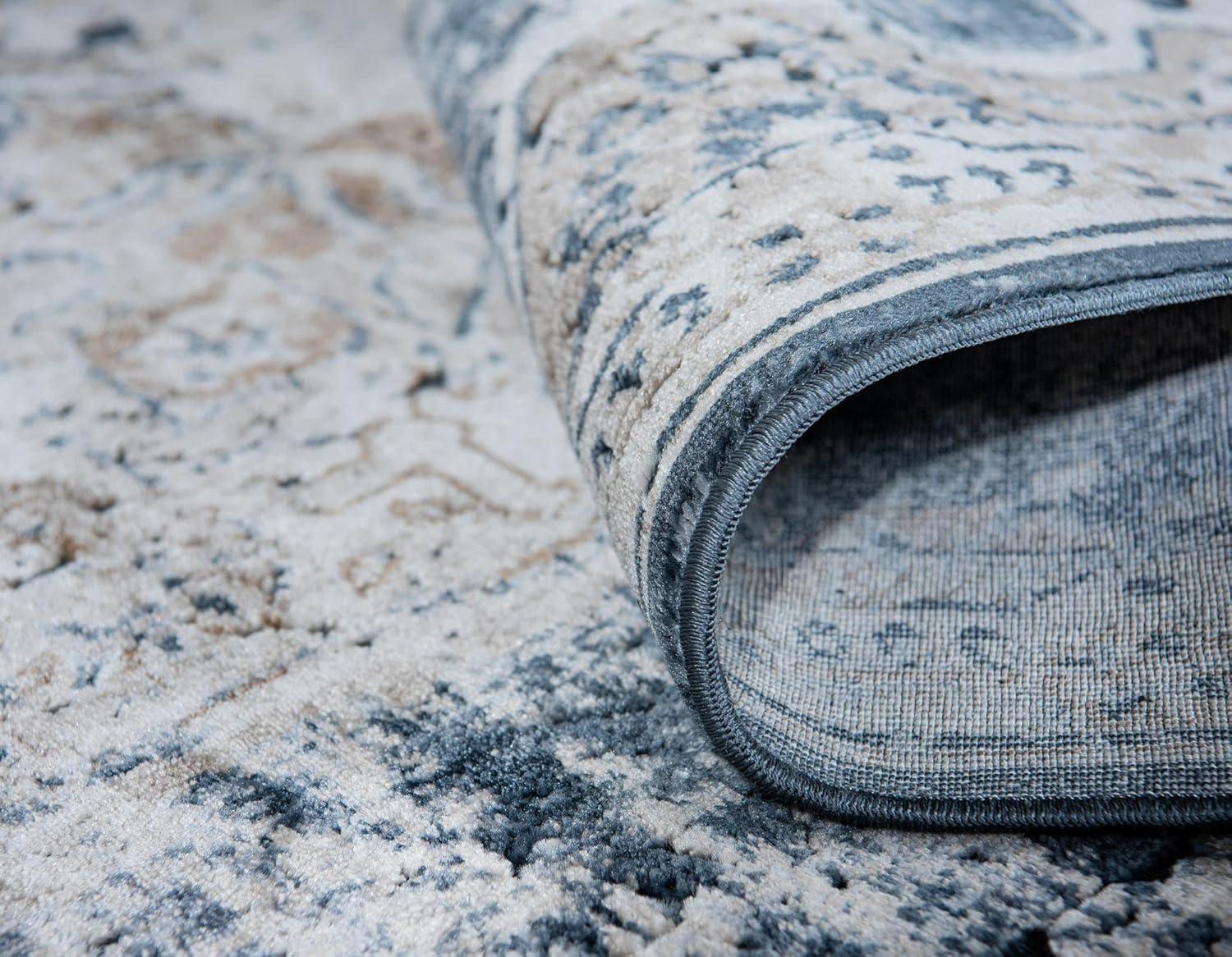 Eliza Blue and Khaki Stain-Resistant Synthetic 8' x 10' Rug