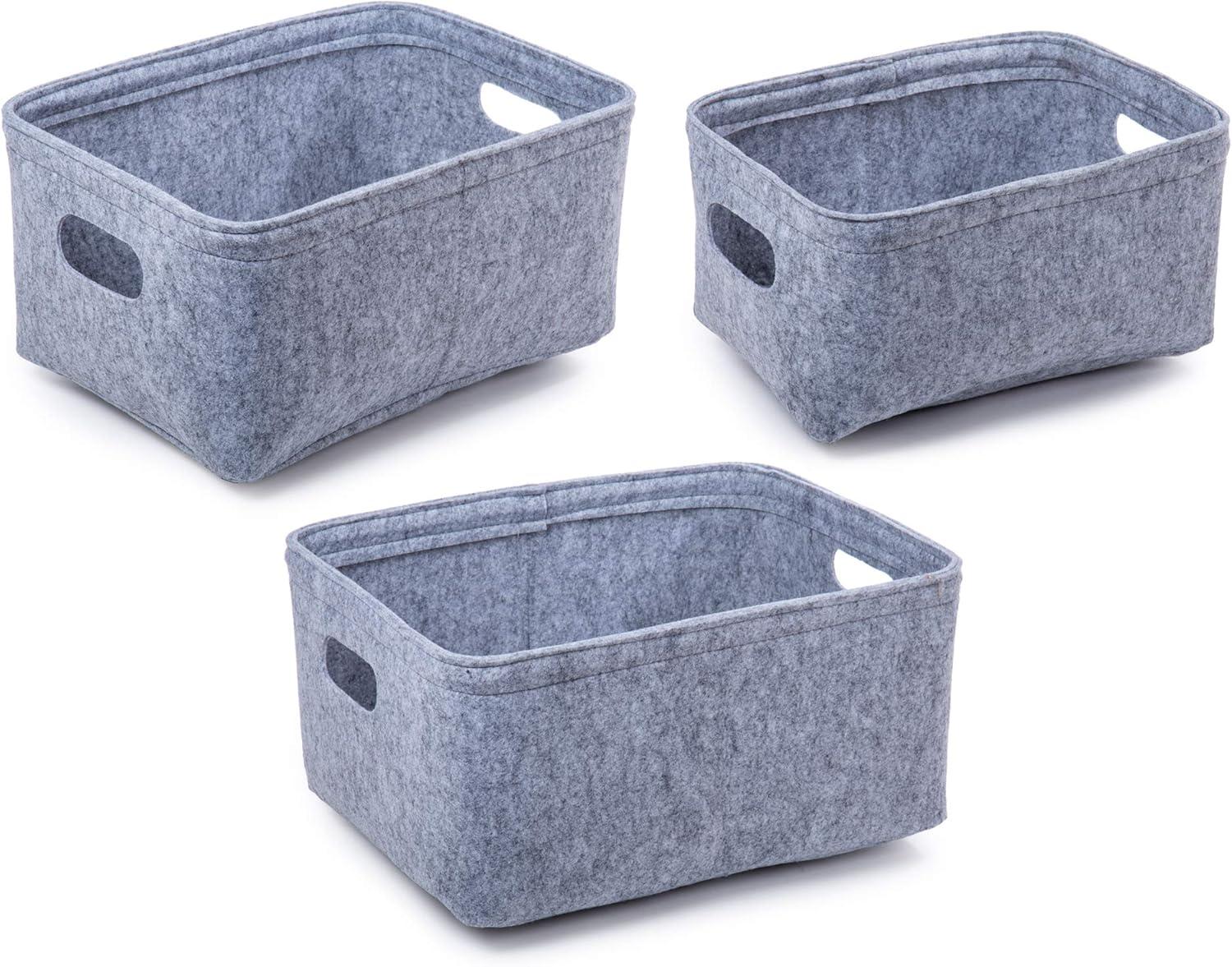 Truu Design Stylish Felt Fabric Storage Basket in Gray Tone (Set of 3)