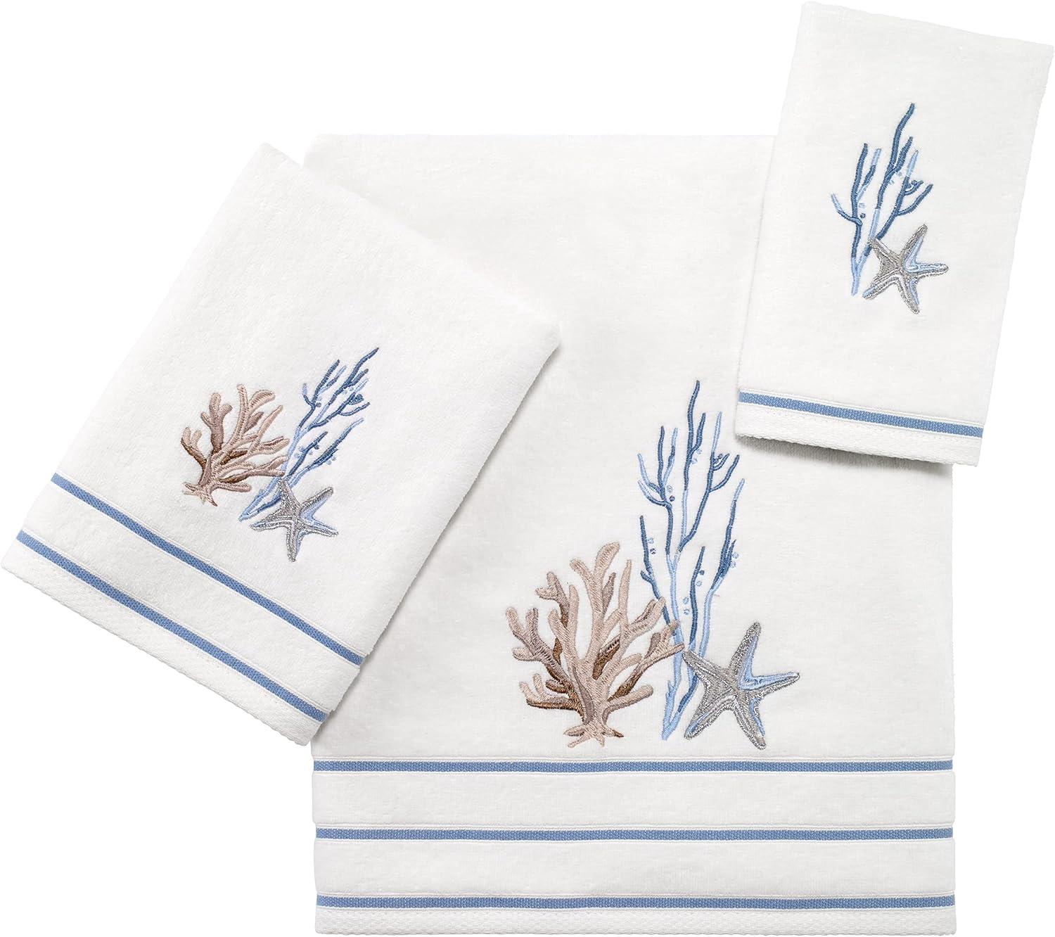 White Cotton Coastal Embroidered Fingertip Towel