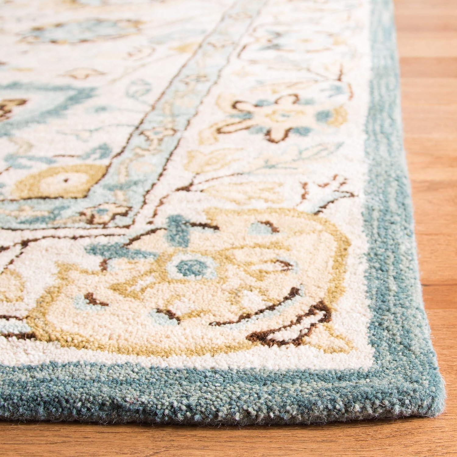 Elegant Peacock Blue Hand-Tufted Wool 6' Square Rug