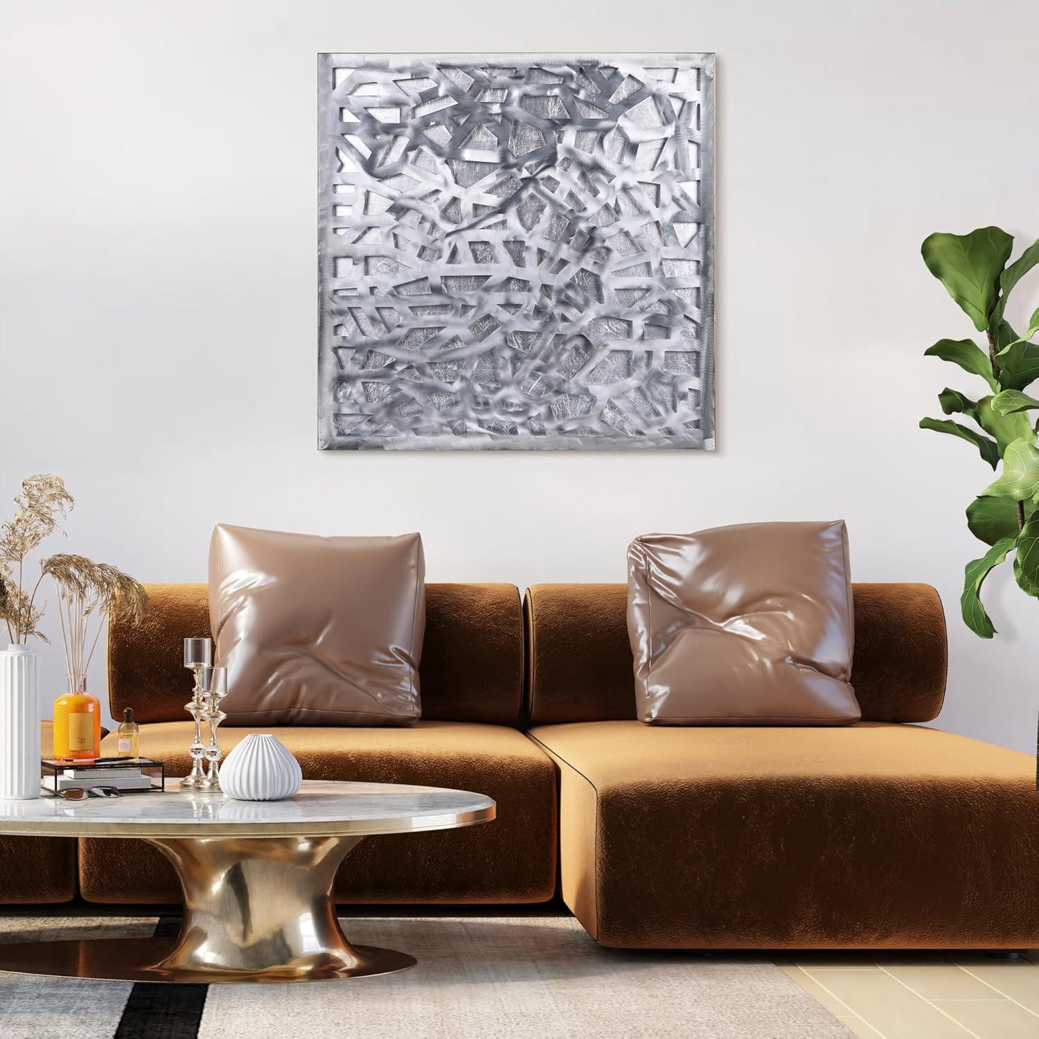 Empire Art Direct PSL-19309-3232 'Silver Enigma' Polished Steel Silver Leaf 3D Abstract Metal Wall Art
