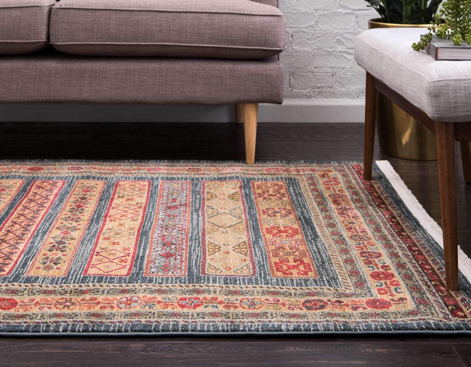 Handmade Rectangular Easy-Care Blue Geometric Synthetic Rug