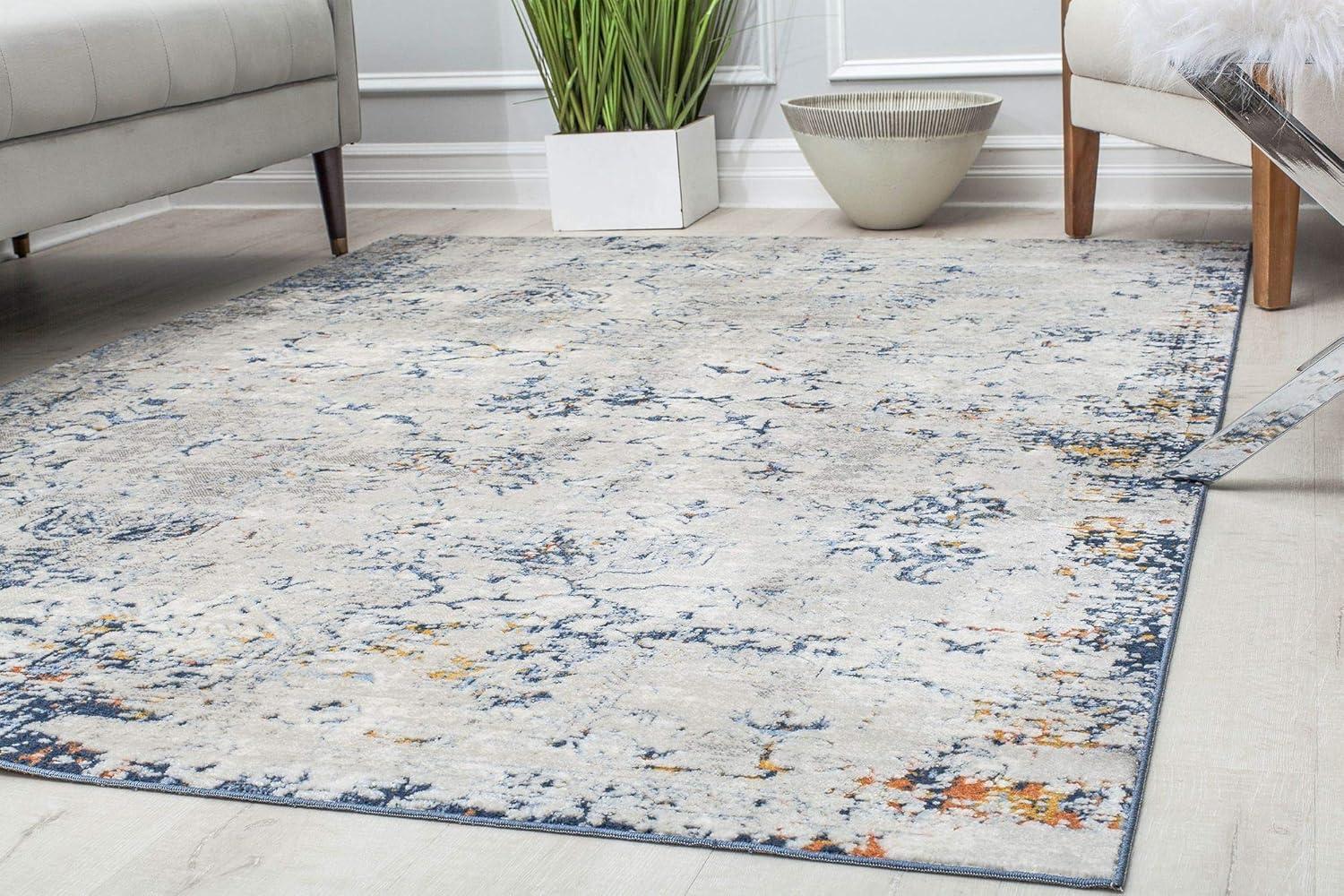 Rugs America Preston PS55B Seafoam White Transitional Vintage White Area Rug, 5'3" x 7'0"