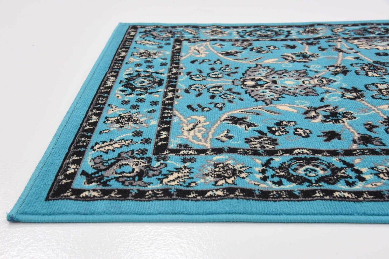 Turquoise and Ivory Synthetic Reversible Runner Rug