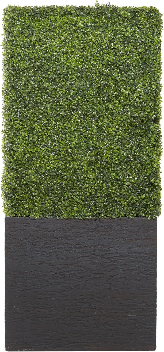DecMode 66" Tall Boxwood Hedge Artificial Topiary in Realistic Leaves and Black Cement Planter Box