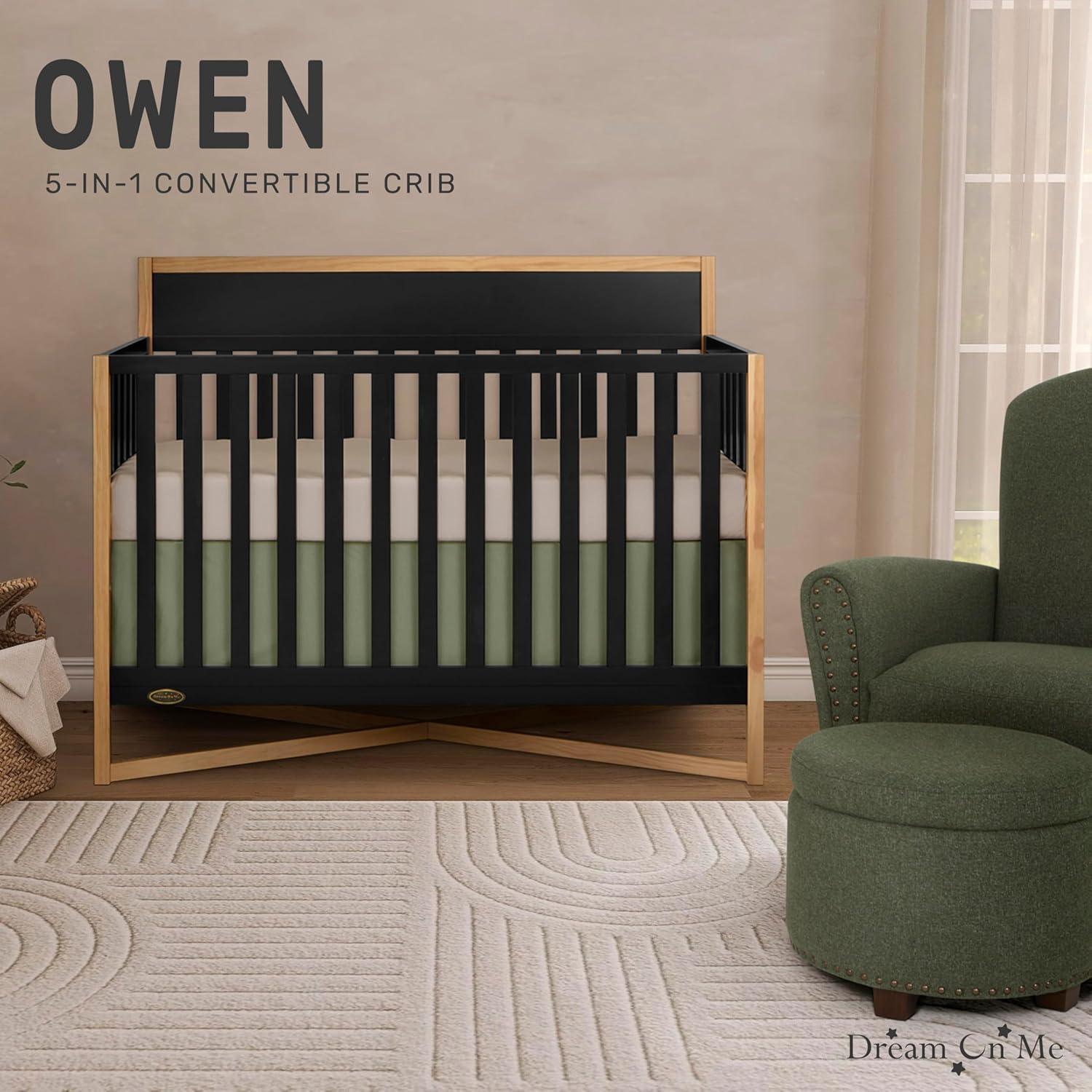 Dream On Me Owen 5-in-1 Convertible Crib, Vintage White Oak