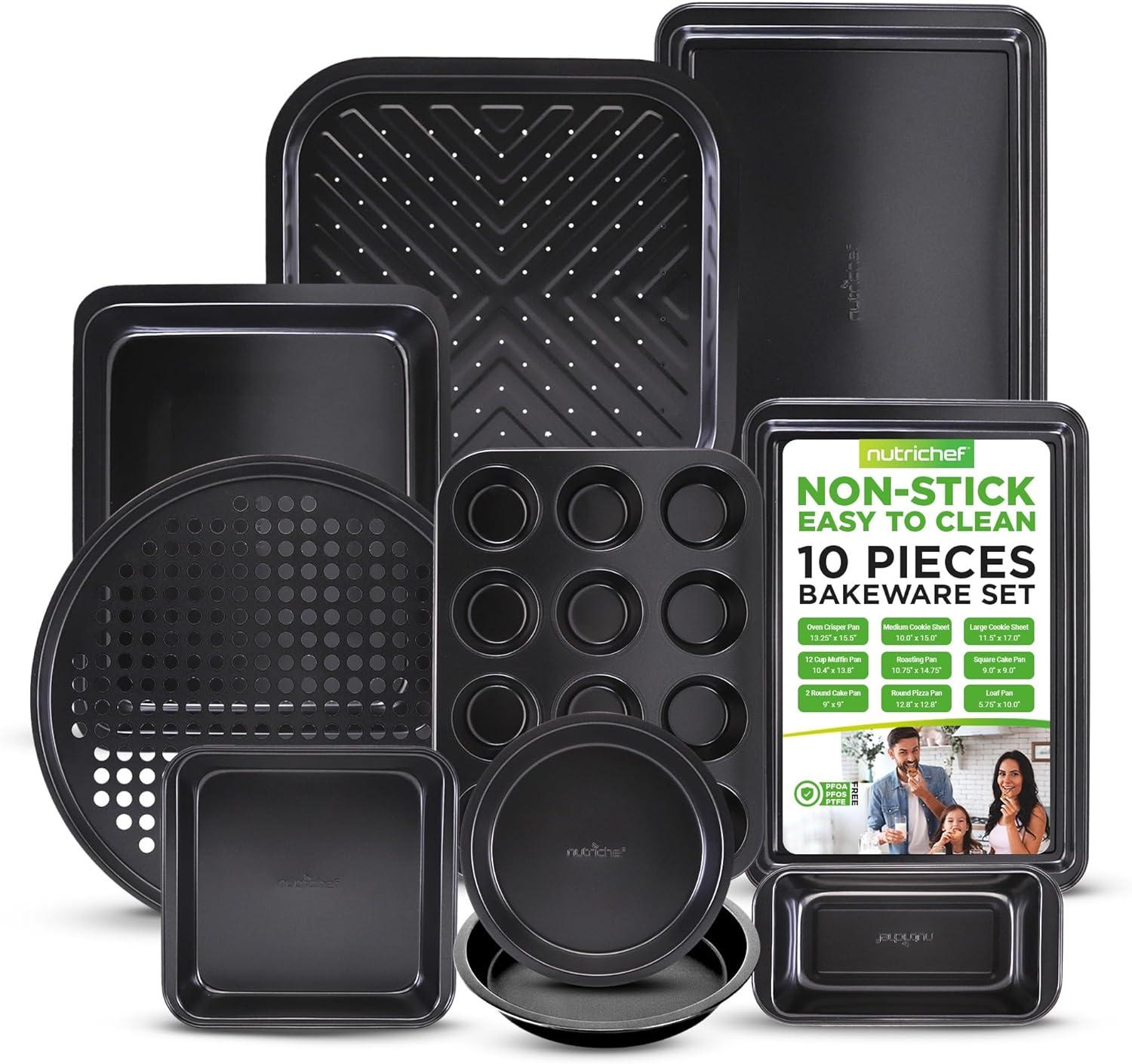 NutriChef Black Nonstick Carbon Steel 10 Piece Bakeware Set