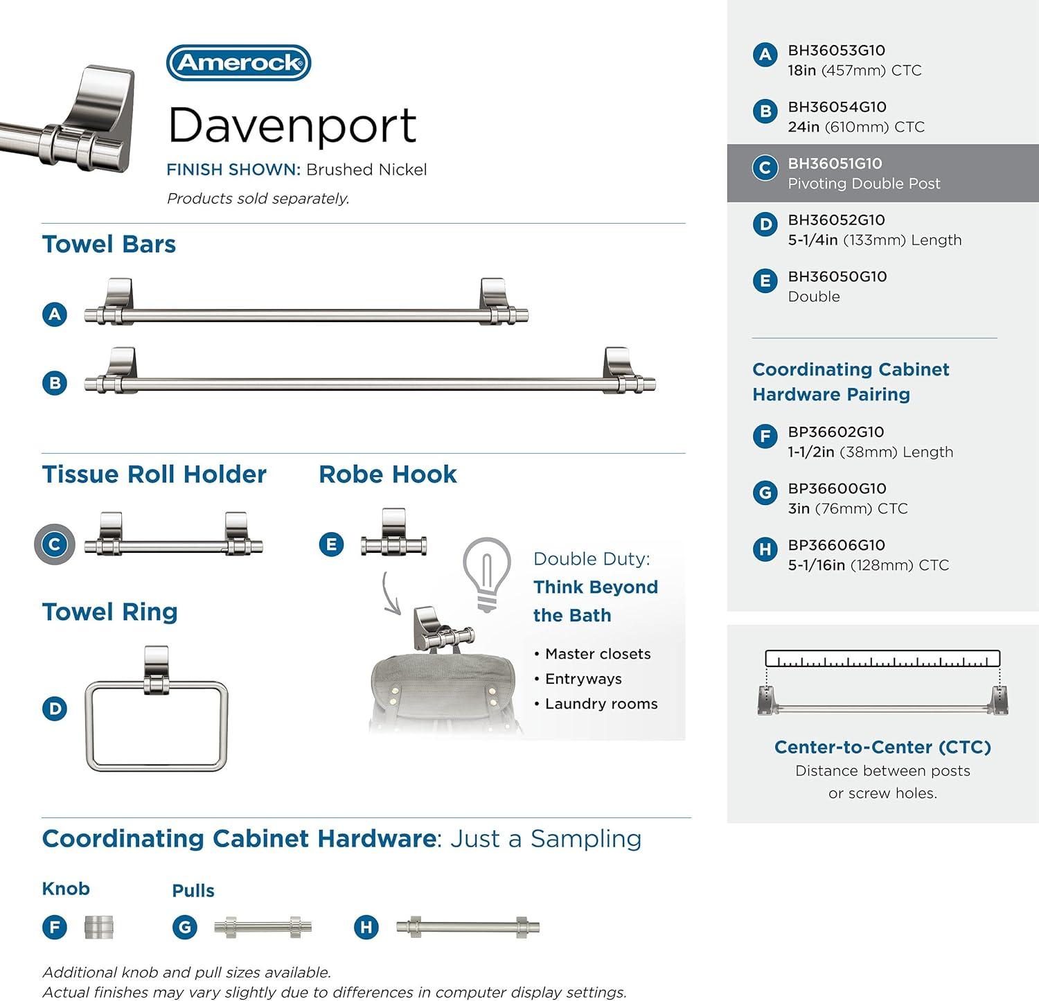 Amerock Davenport Wall Mounted Pivoting Double Post Toilet Paper Holder