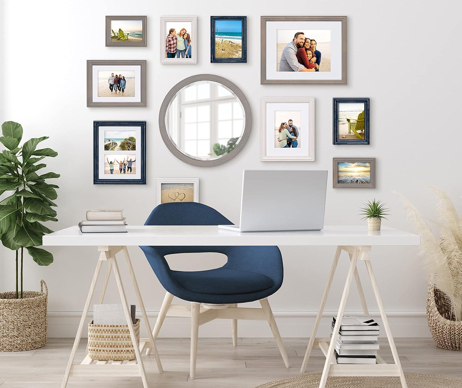 18" x 18" Hogan Round Framed Decorative Wall Mirror Gray - Kate & Laurel All Things Decor