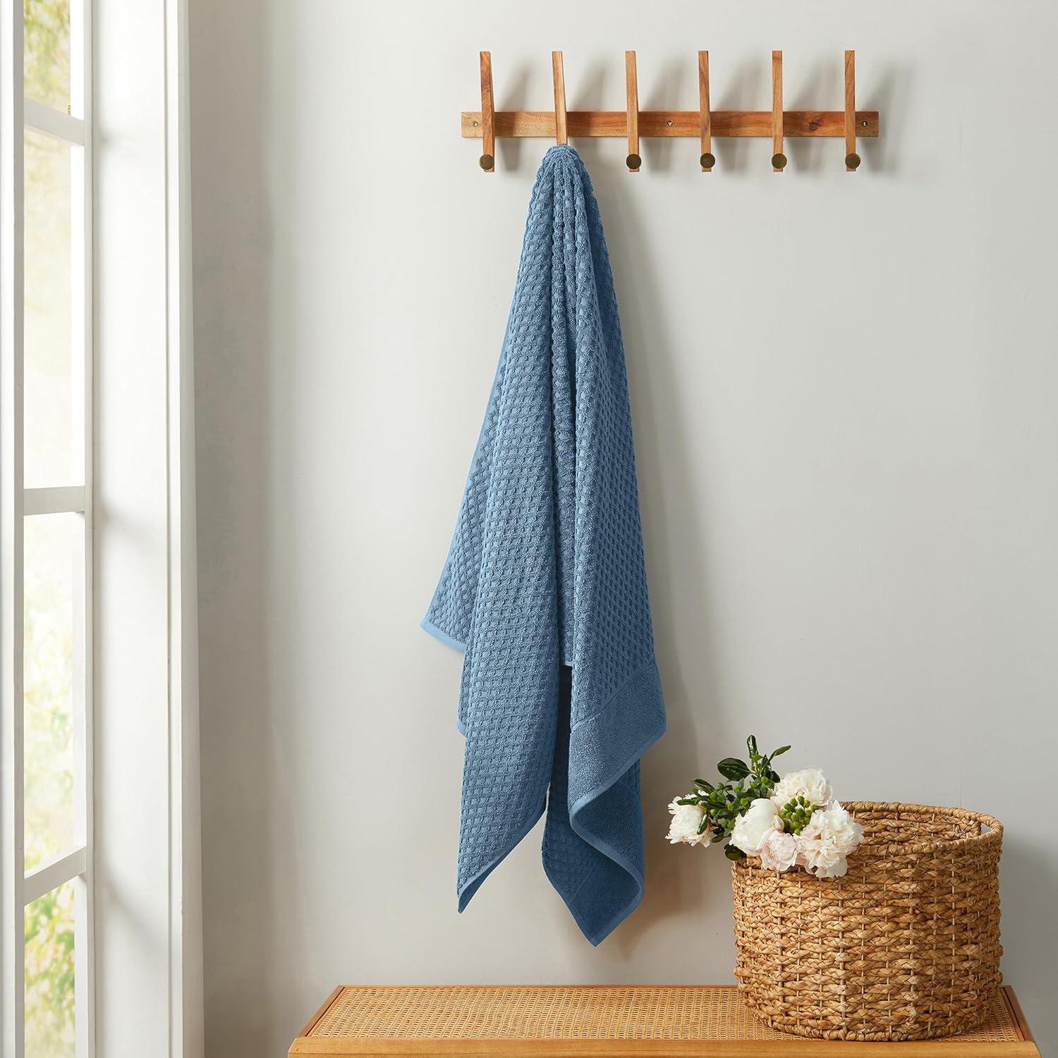 Cotton Quick-Dry Textured Towels - Great Bay Home (4 Pack Bath Towels, Blue).