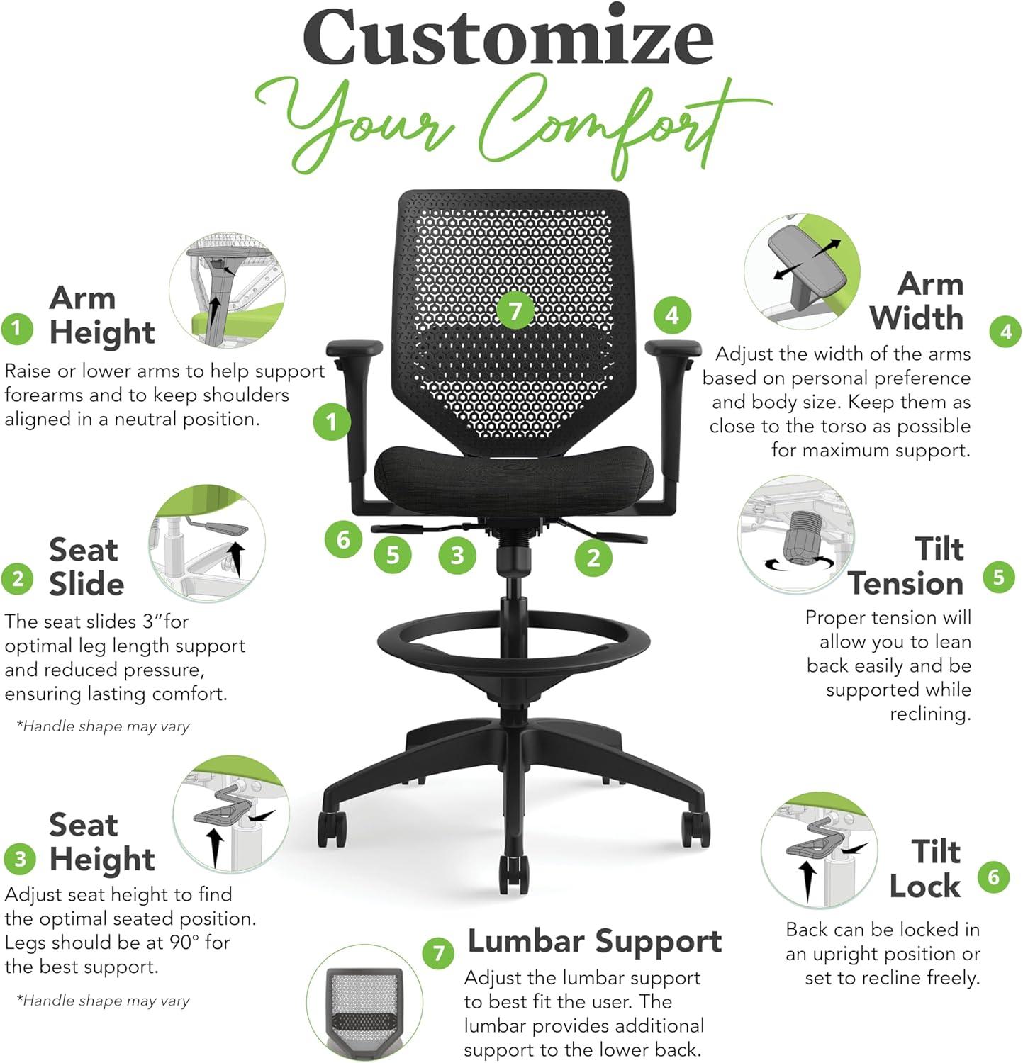 HON SVSR1ACLC10T Solve Mid-Back Task Stool with ReActiv Back