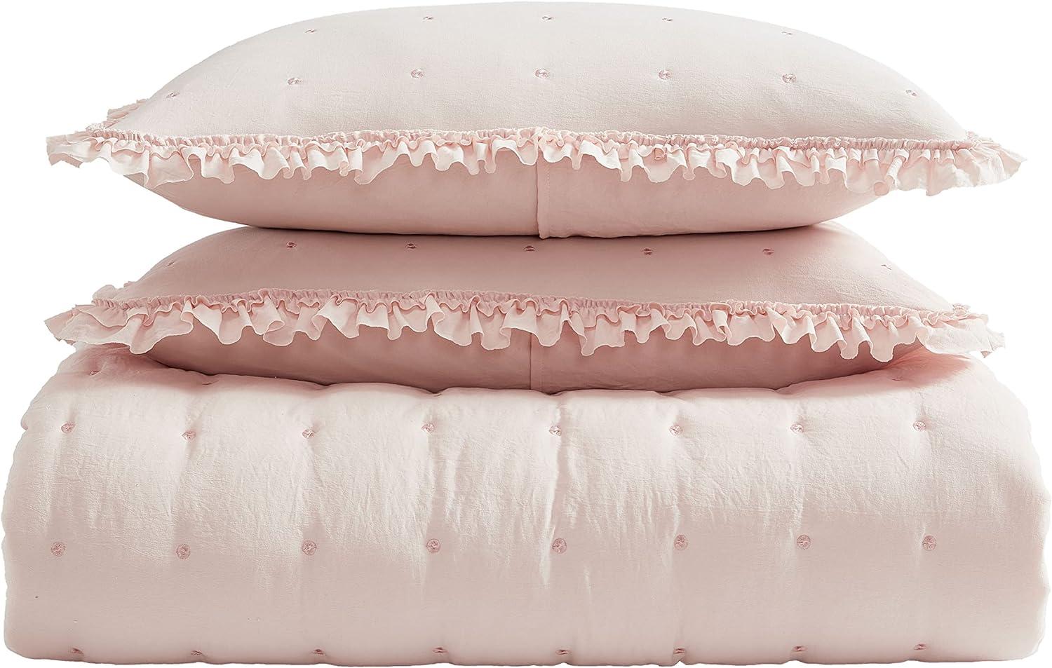 Laura Ashley Hailee Solid Pink Cozy Quilt Set