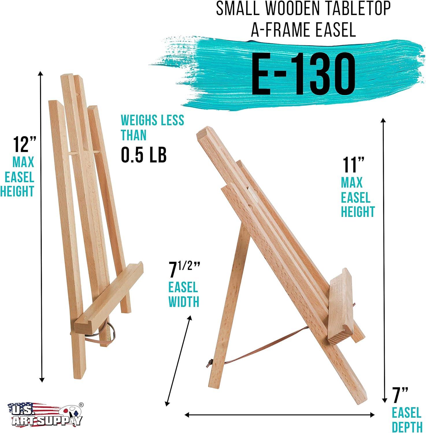 U.S. Art Supply 11" Small Tabletop Wood Display Stand A-Frame Artist Easel, Beechwood Tripod, Kid Student Painting Party