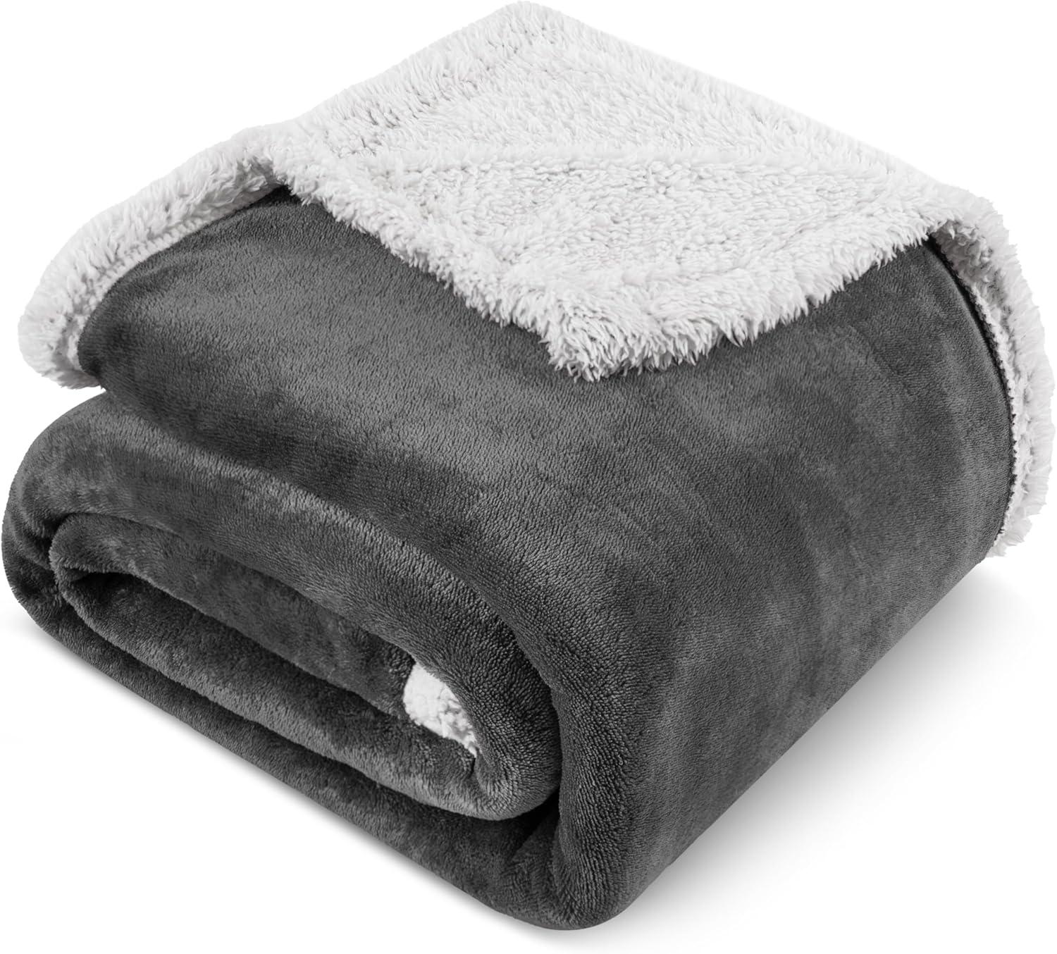 PAVILIA Premium Faux Shearling Fleece Throw Blanket for Bed, Reversible Warm Blanket for Couch Sofa