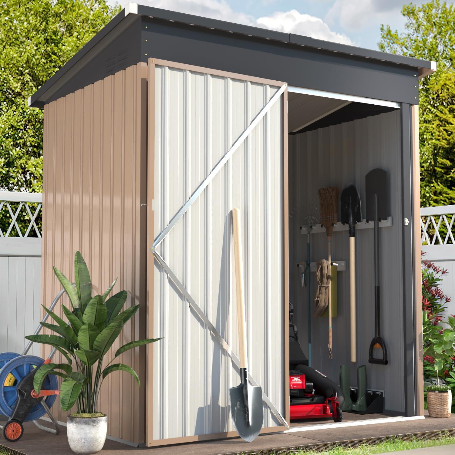 YODOLLA 5 x 3 ft. Outdoor Metal Steel Storage Shed with Sliding Roof & Lockable Door for Backyard, Garden