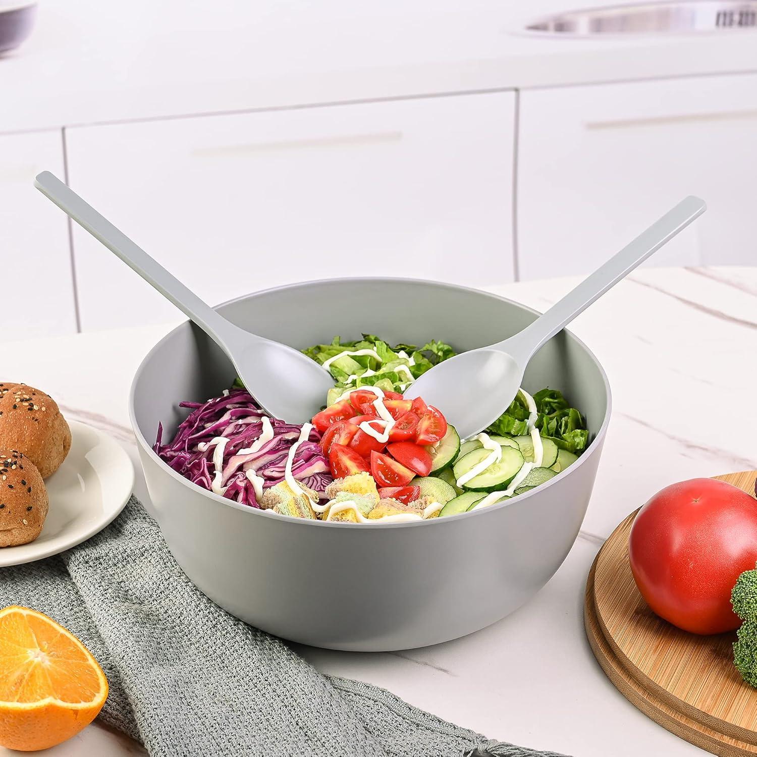 Large salad bowl with lid, upgraded version of bamboo fiber salad bowl with lid, 9.8-inch mixed salad bowl and server, and a set of free quick salad tools