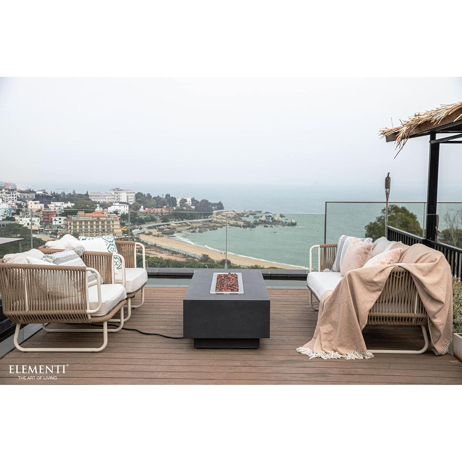 Granville Elementi 60" Rectangular Outdoor Concrete Fire Pit Table with Lava Rocks and Cover